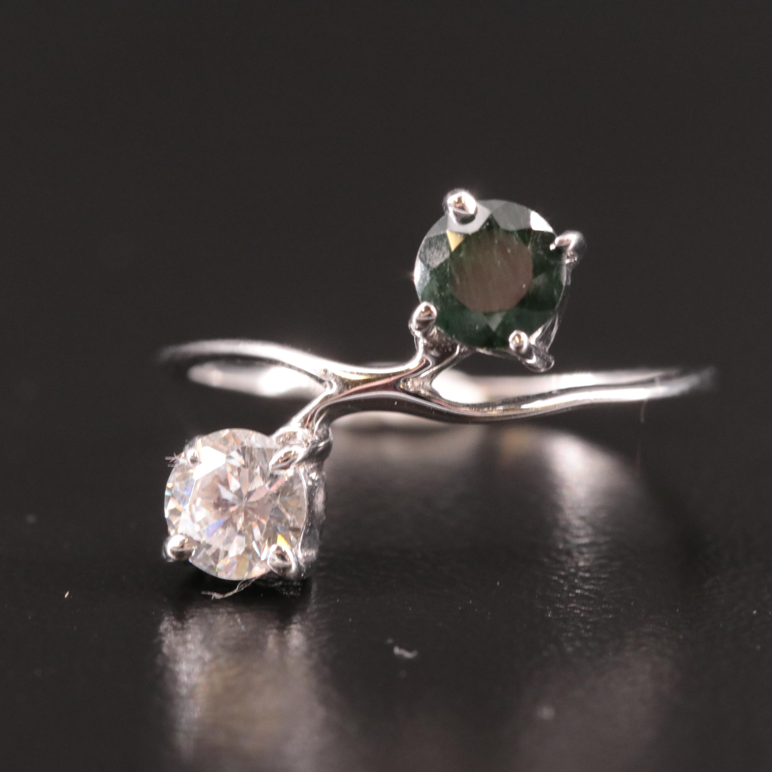 Sterling Sapphire and Cubic Zirconia Toi et Moi Ring