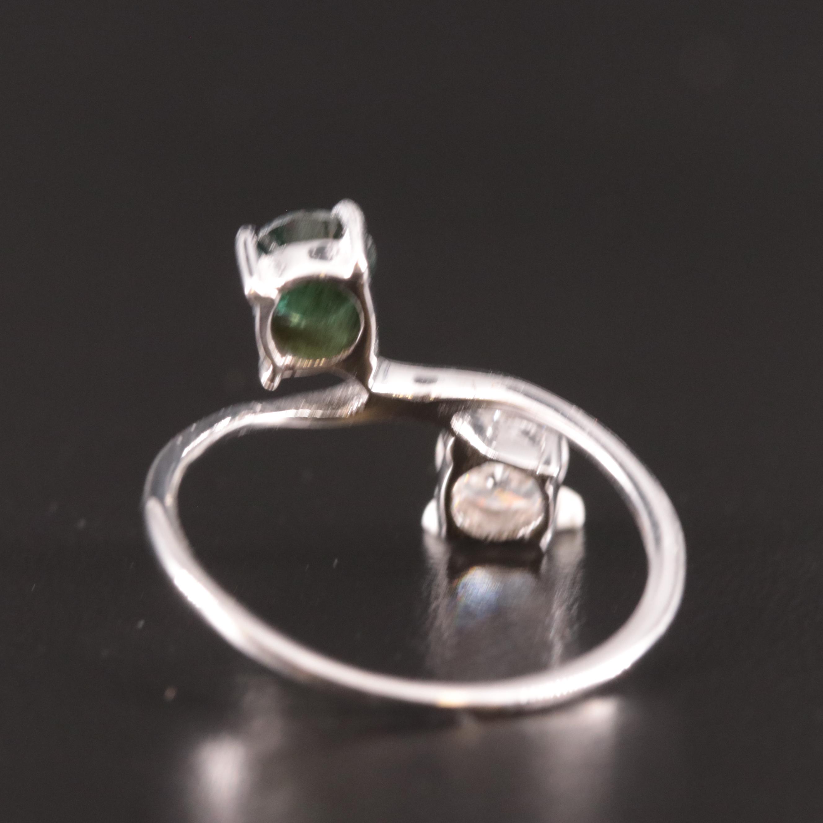 Sterling Sapphire and Cubic Zirconia Toi et Moi Ring