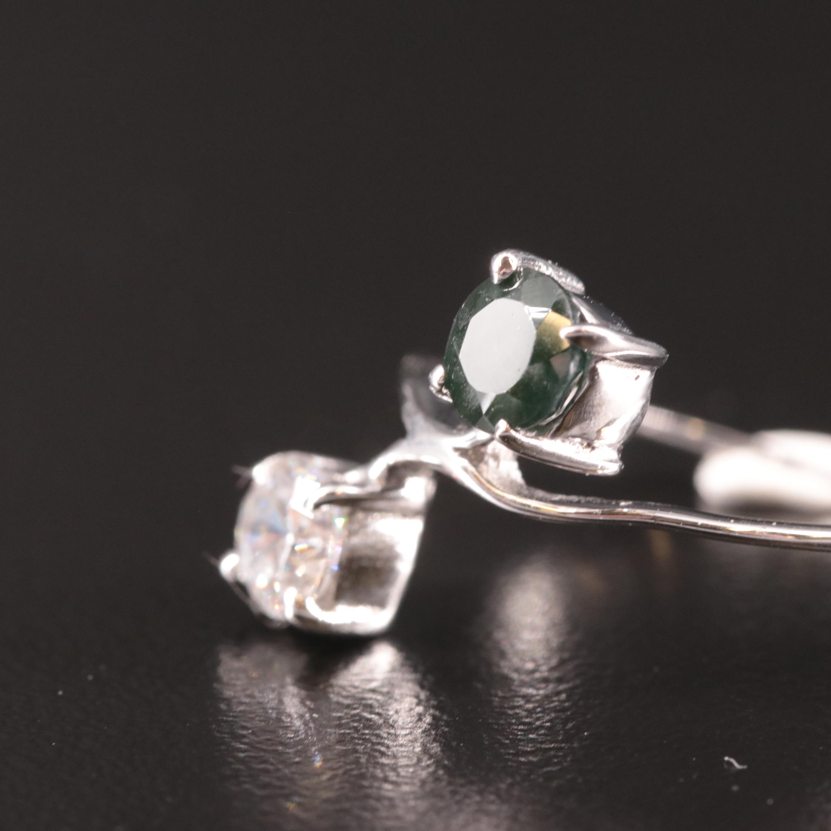 Sterling Sapphire and Cubic Zirconia Toi et Moi Ring