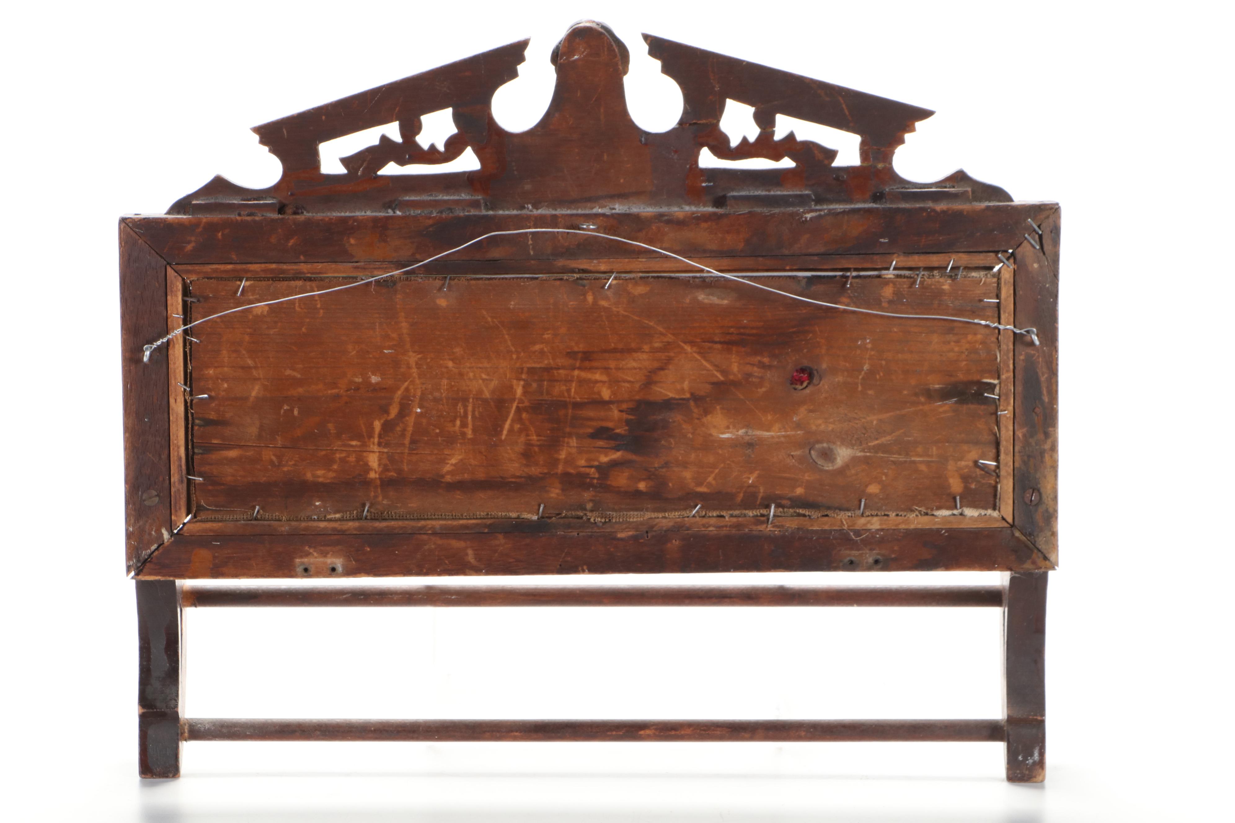 Victorian Eastlake Carved Wood Towel Rack with Needlepoint, Late 19th C.