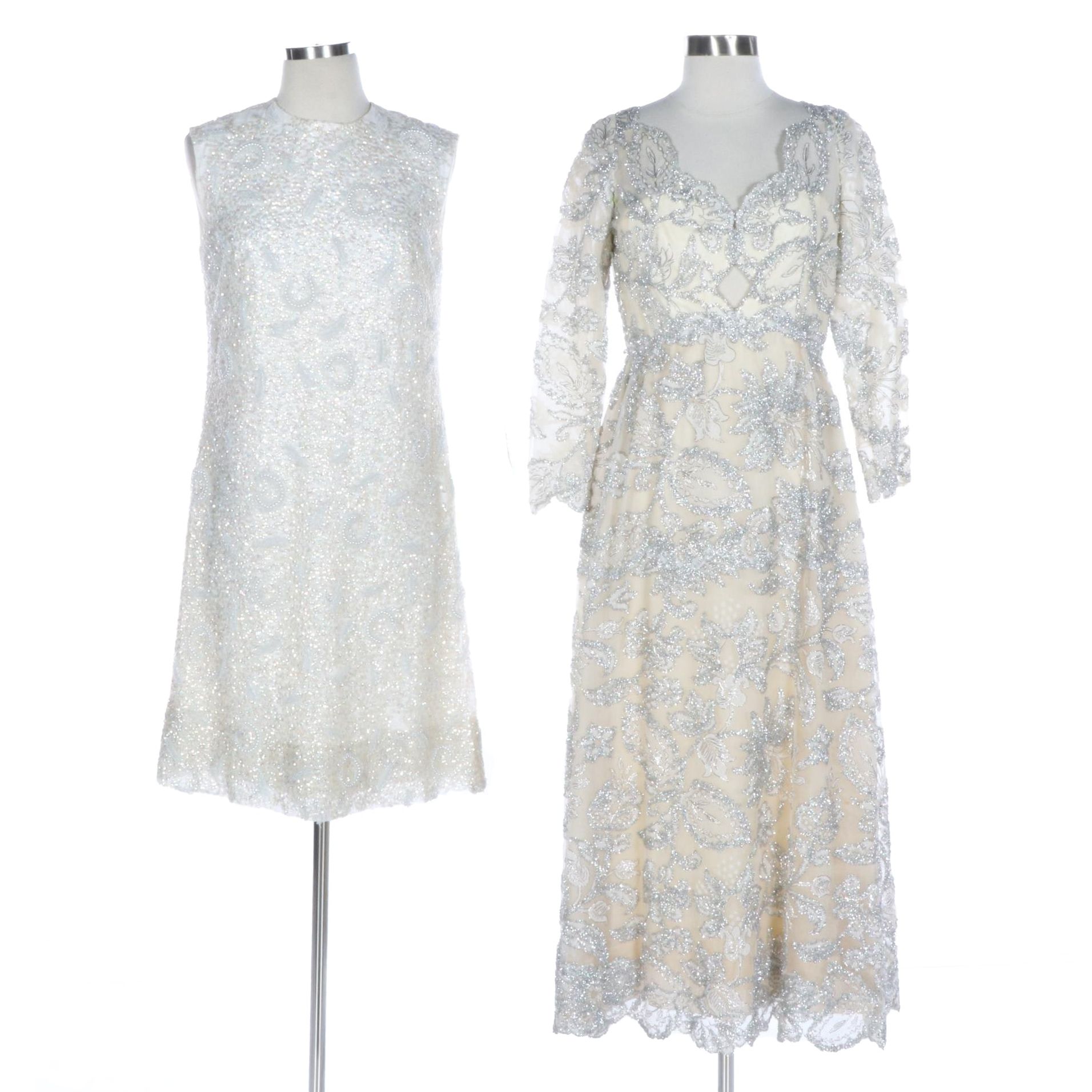 Sarmi New York Embroidered Tulle Long Dress and Beaded Shift, Circa Early 1960's