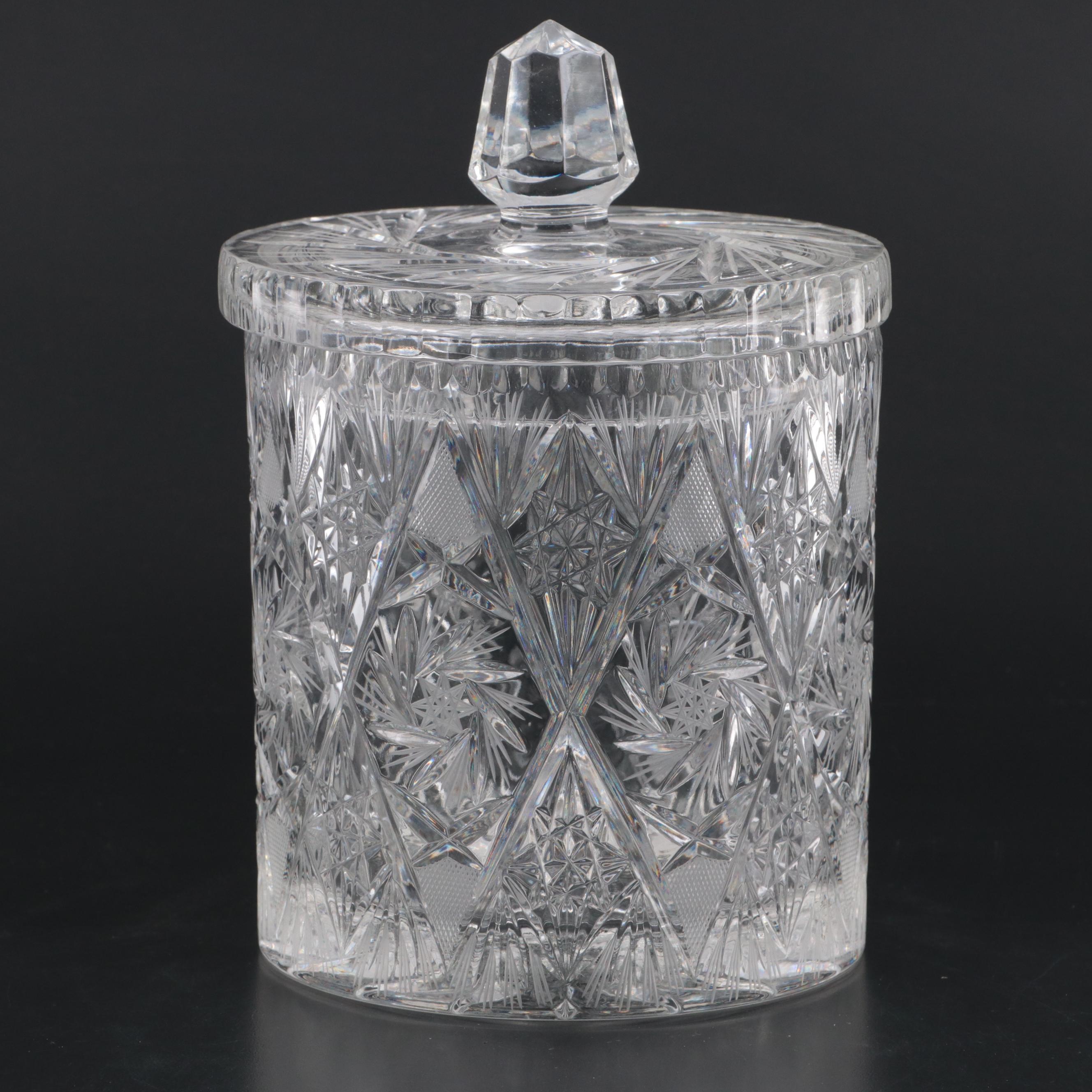 American Brilliant Style Cut Glass Biscuit Barrel