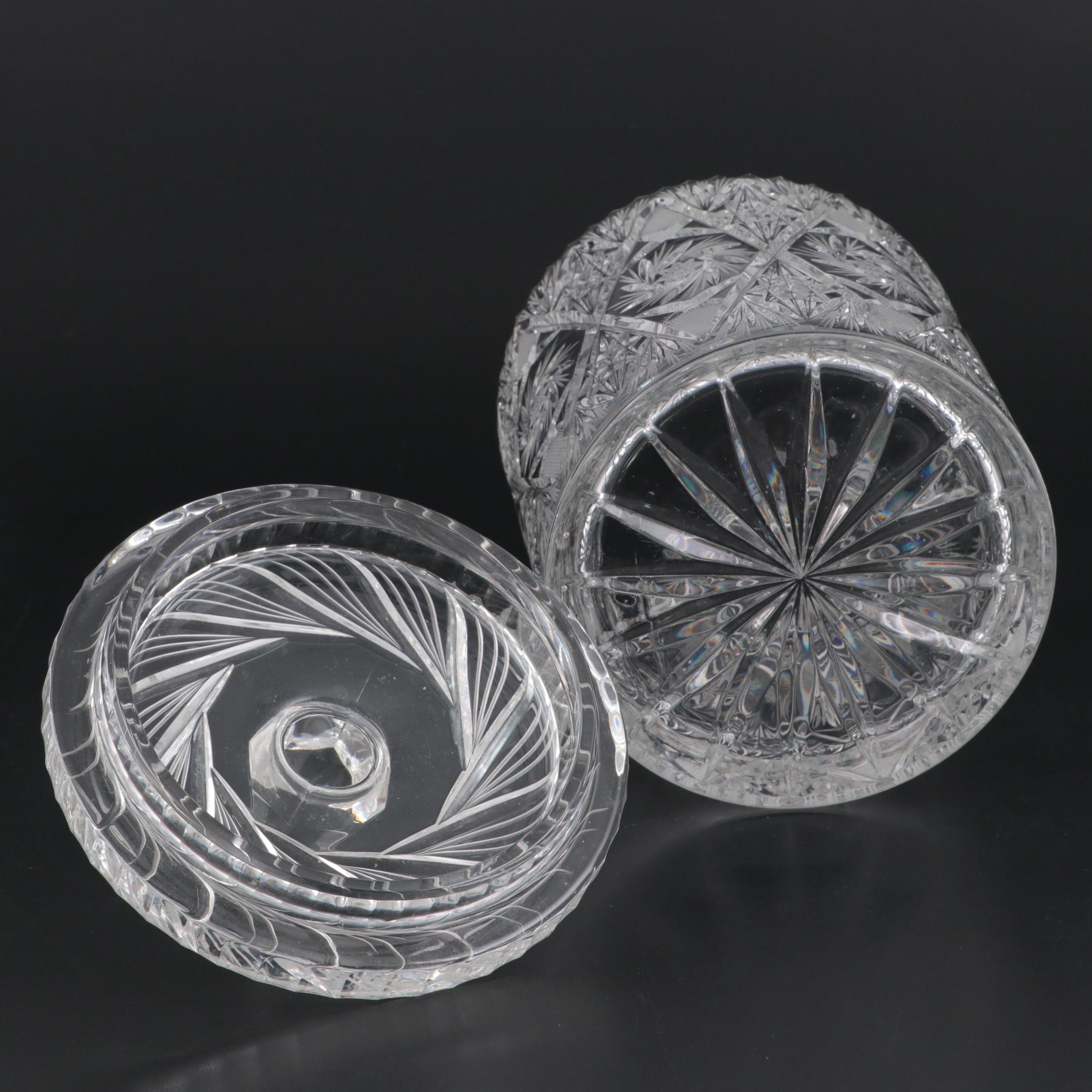 American Brilliant Style Cut Glass Biscuit Barrel