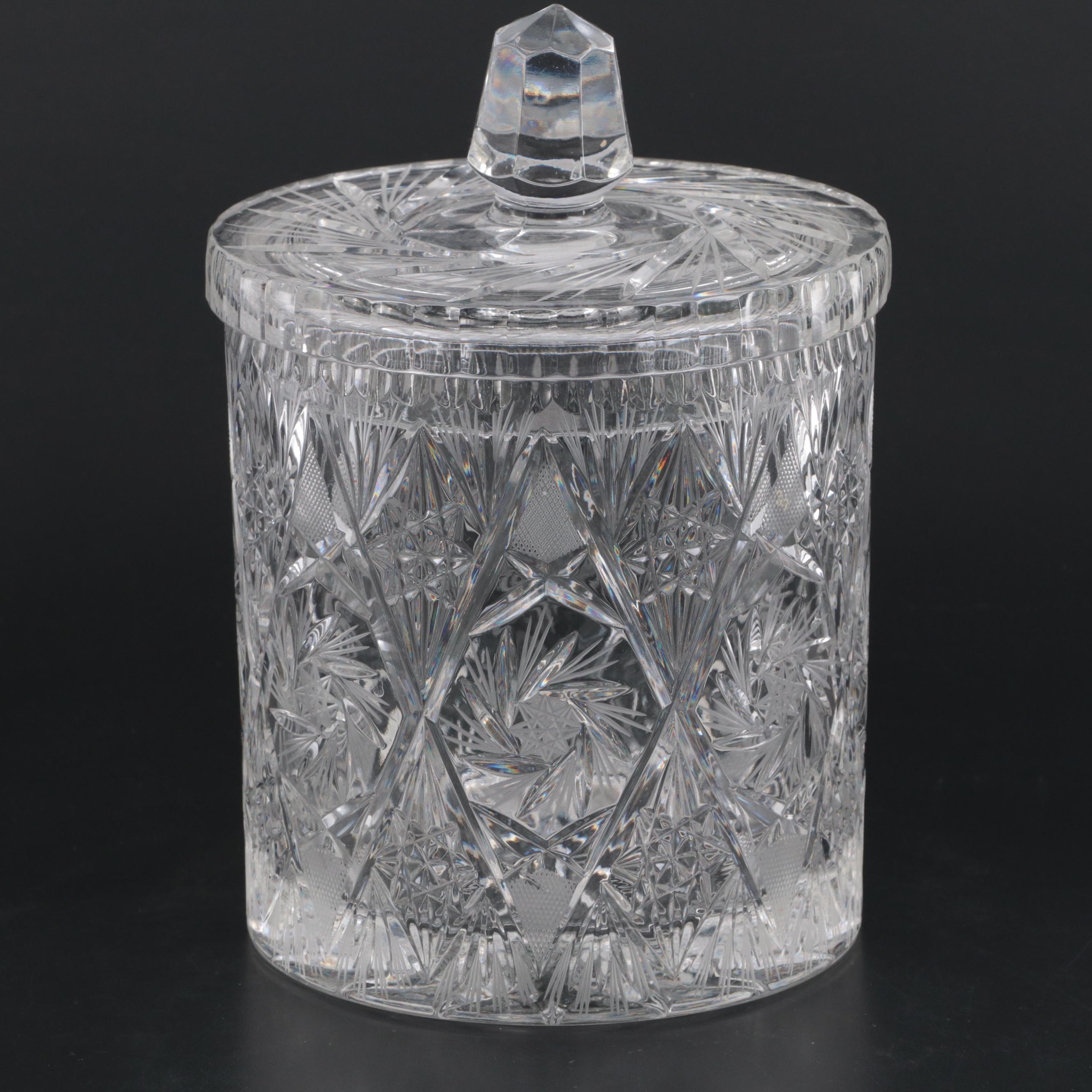 American Brilliant Style Cut Glass Biscuit Barrel