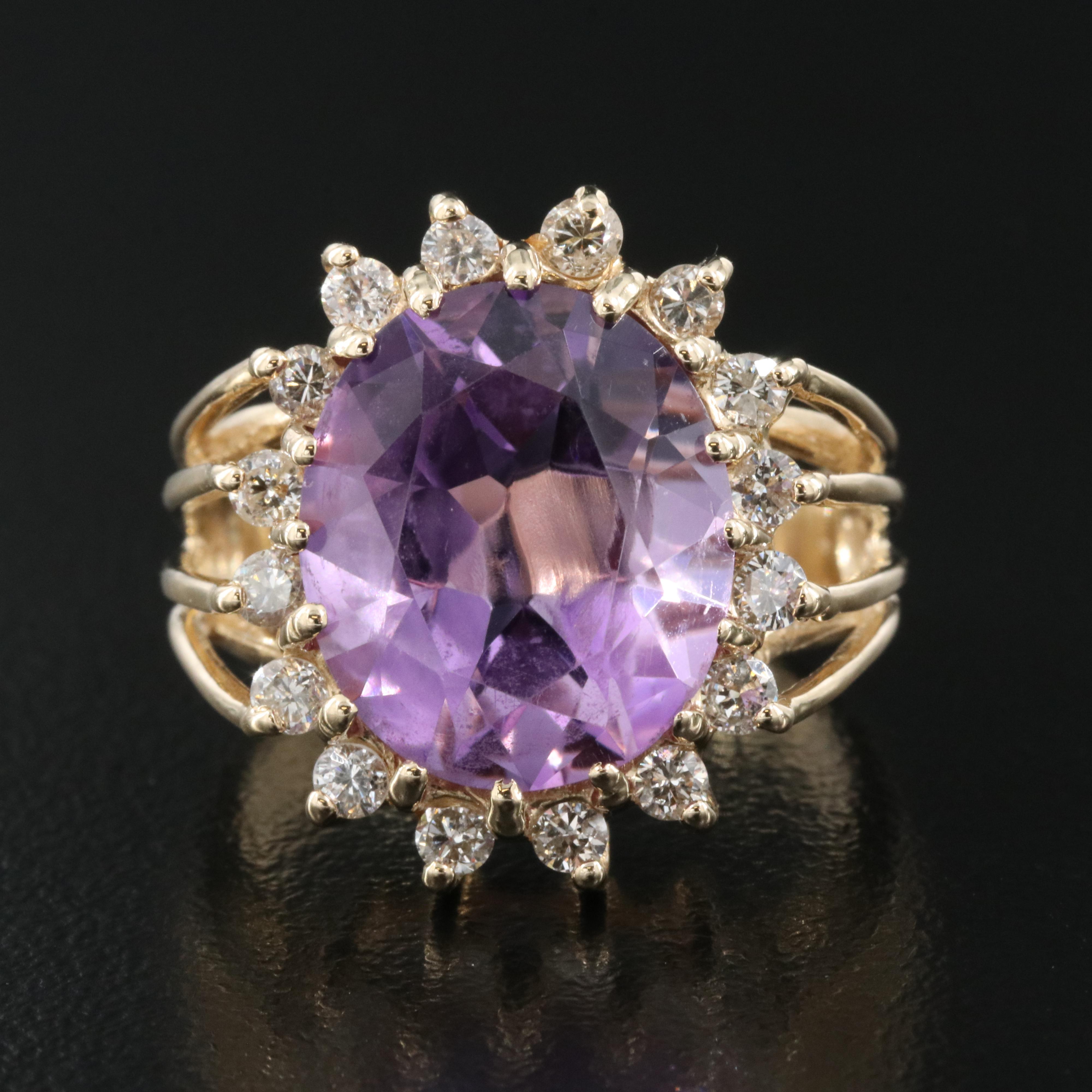 14K 7.65 CT Amethyst and Diamond Ring