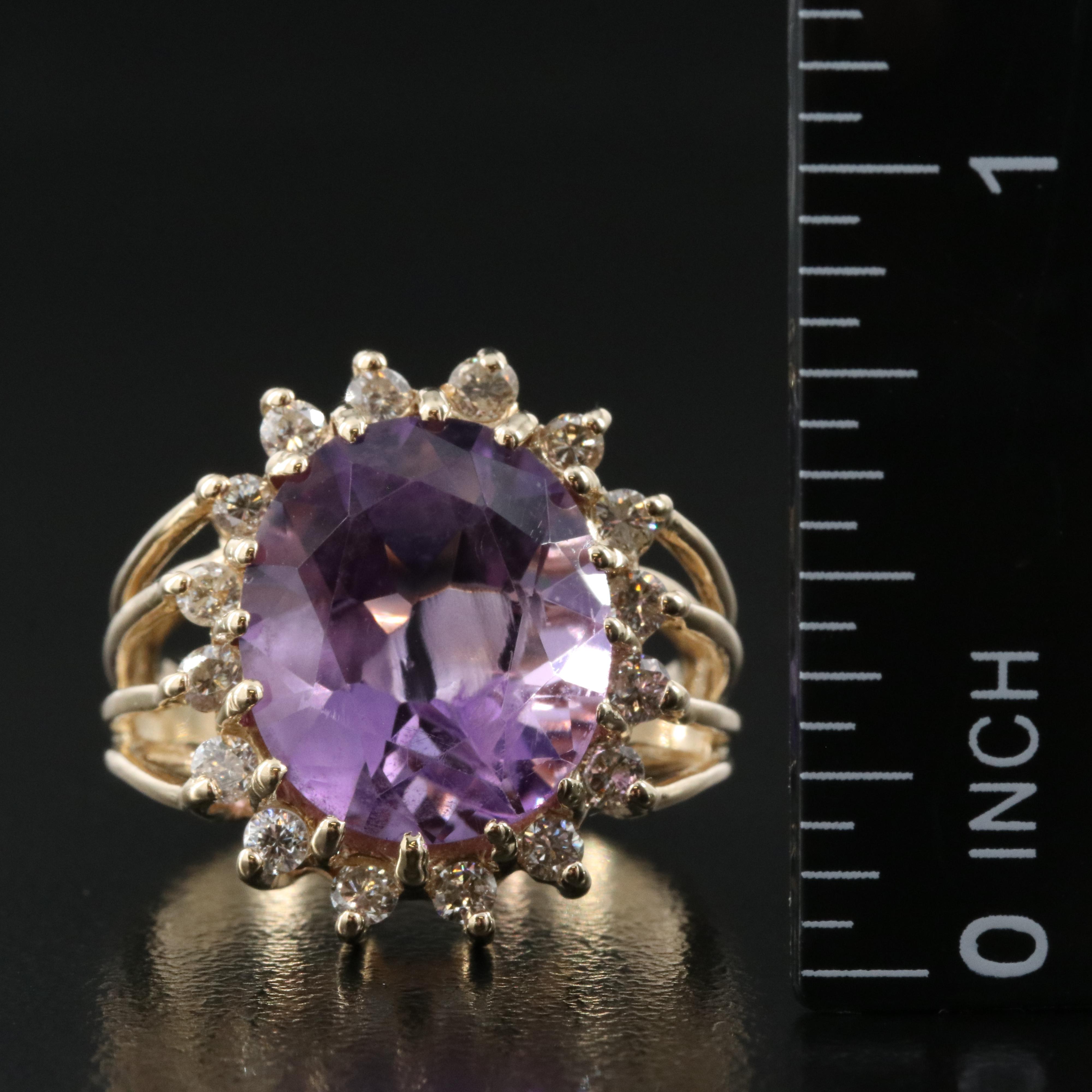 14K 7.65 CT Amethyst and Diamond Ring