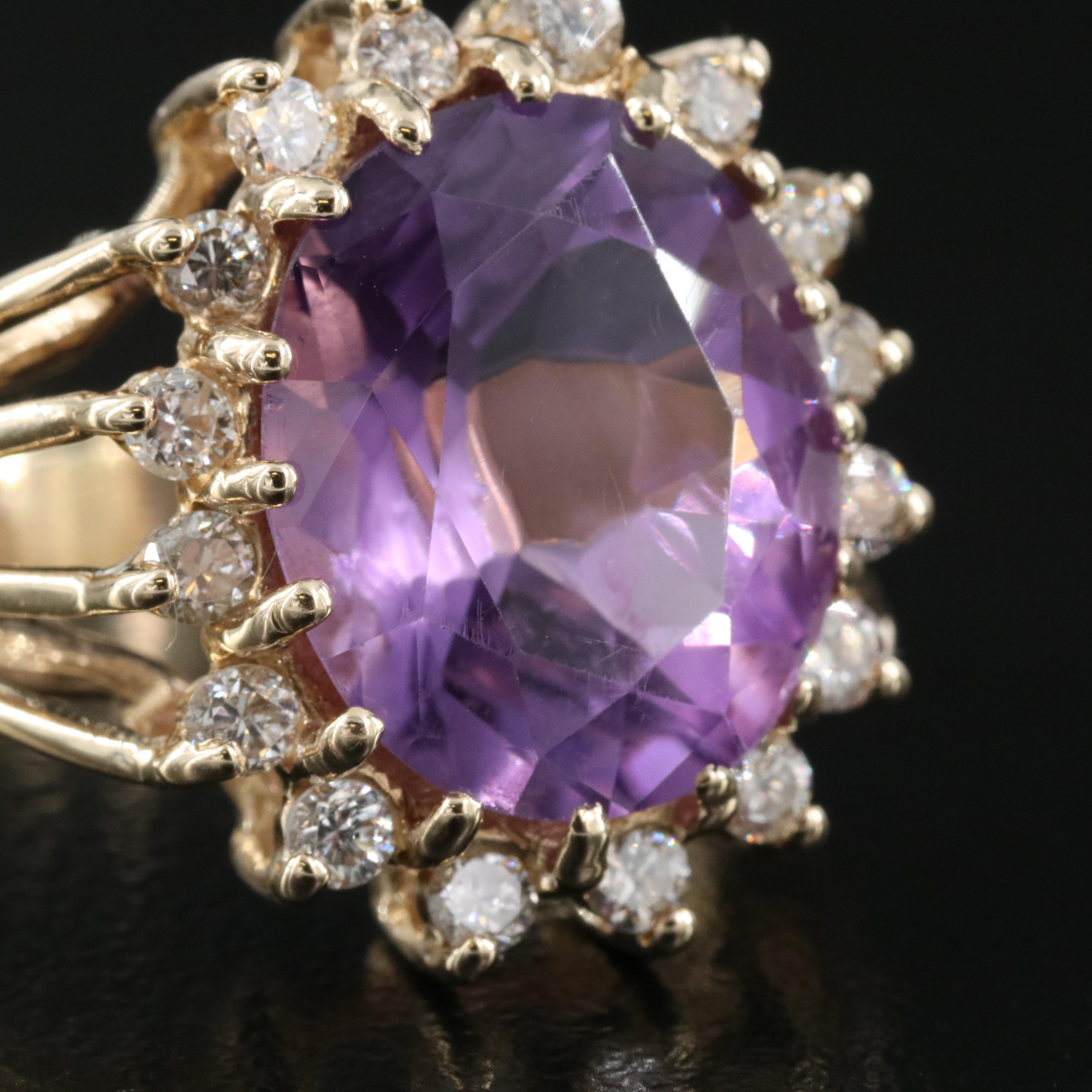 14K 7.65 CT Amethyst and Diamond Ring