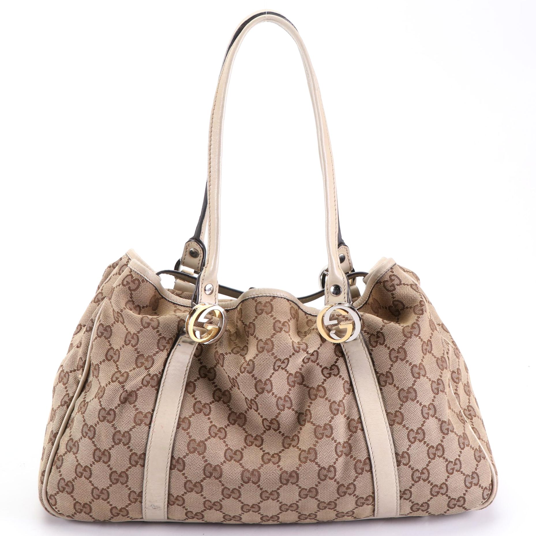 Gucci Twin GG Handbag in Monogram Canvas and Leather