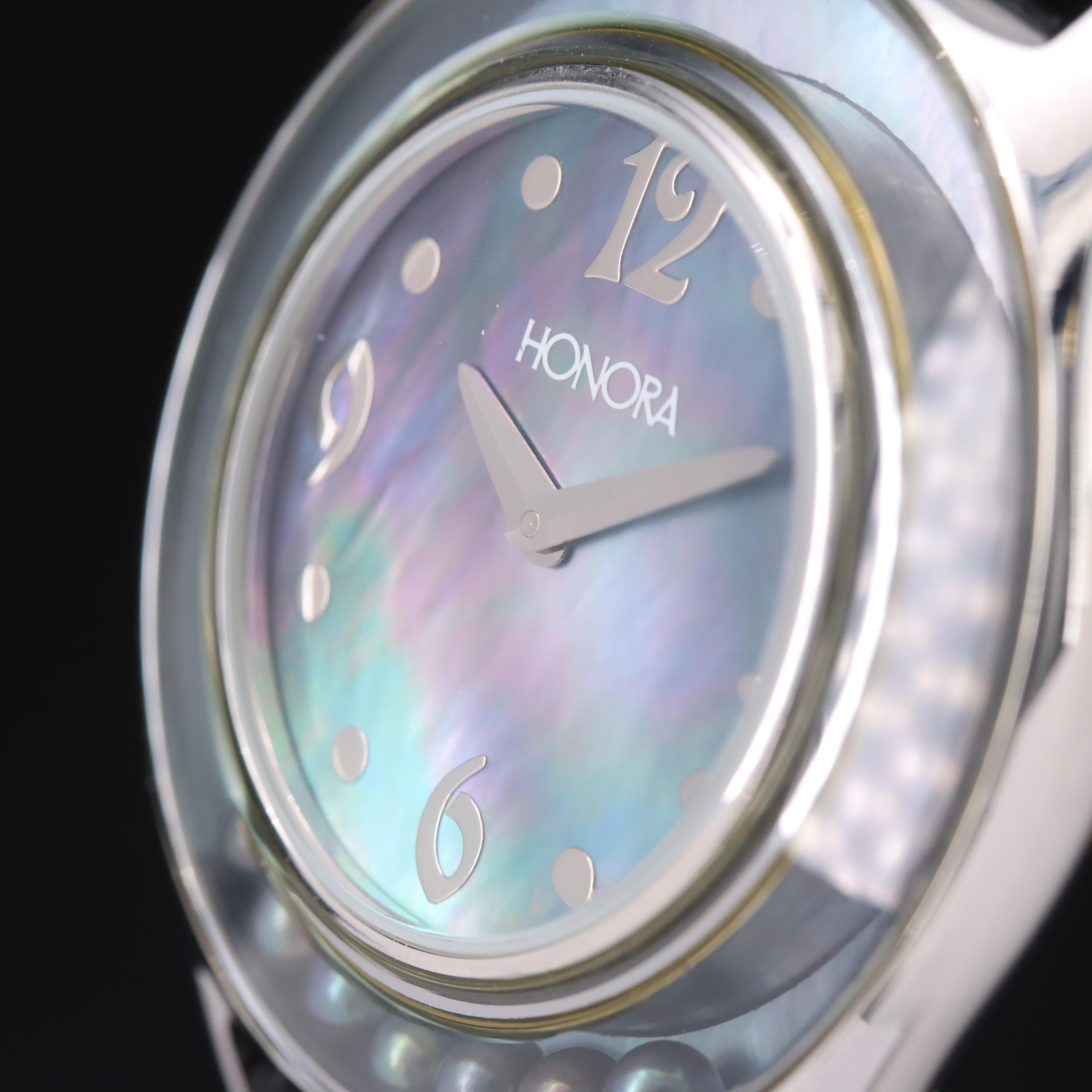Stainless Steel Honora Mother-of-Pearl  Dial and Floating Black Pearl Watch