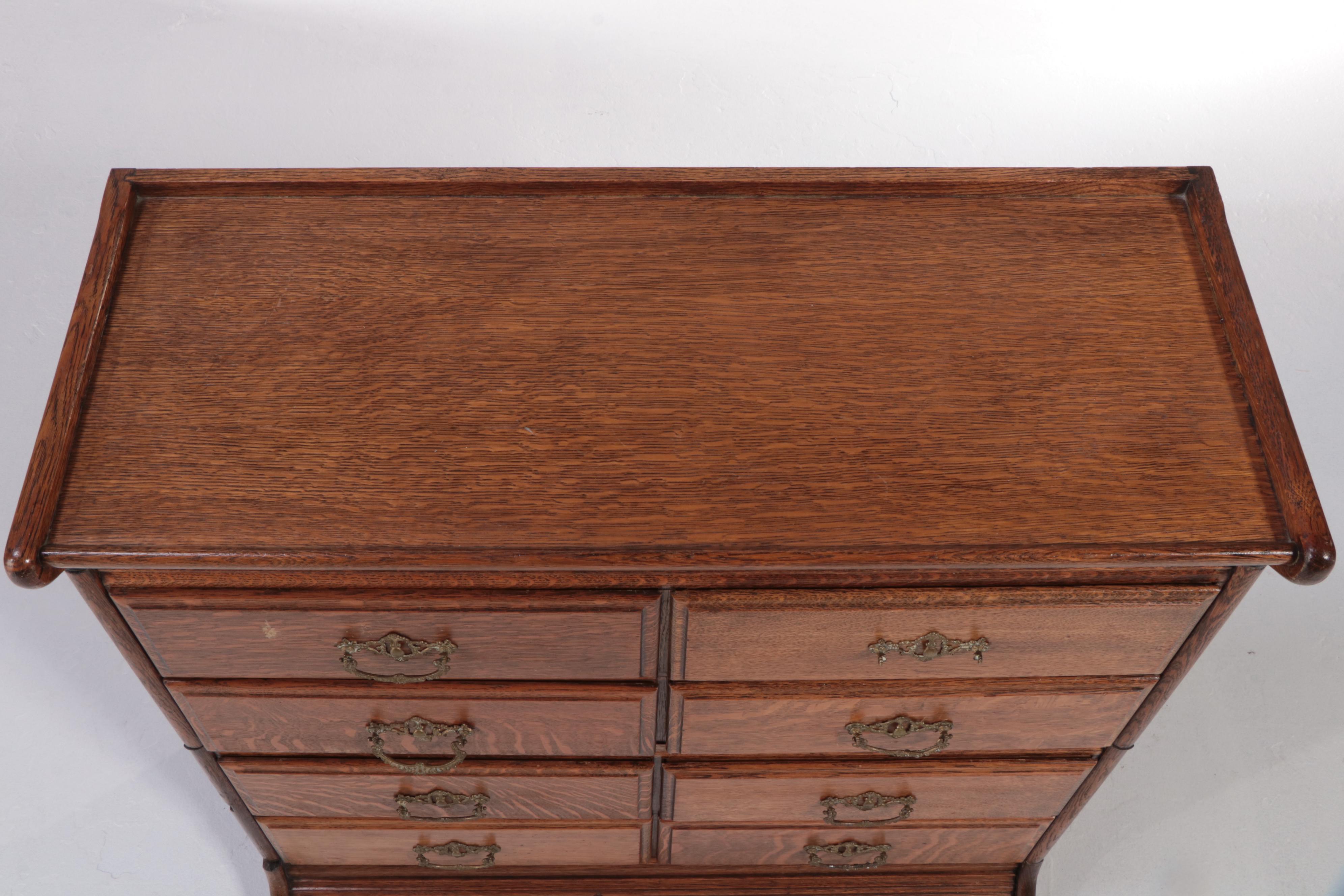 American Quartersawn Oak Eight-Drawer Stacking File Cabinet, Early 20th Century