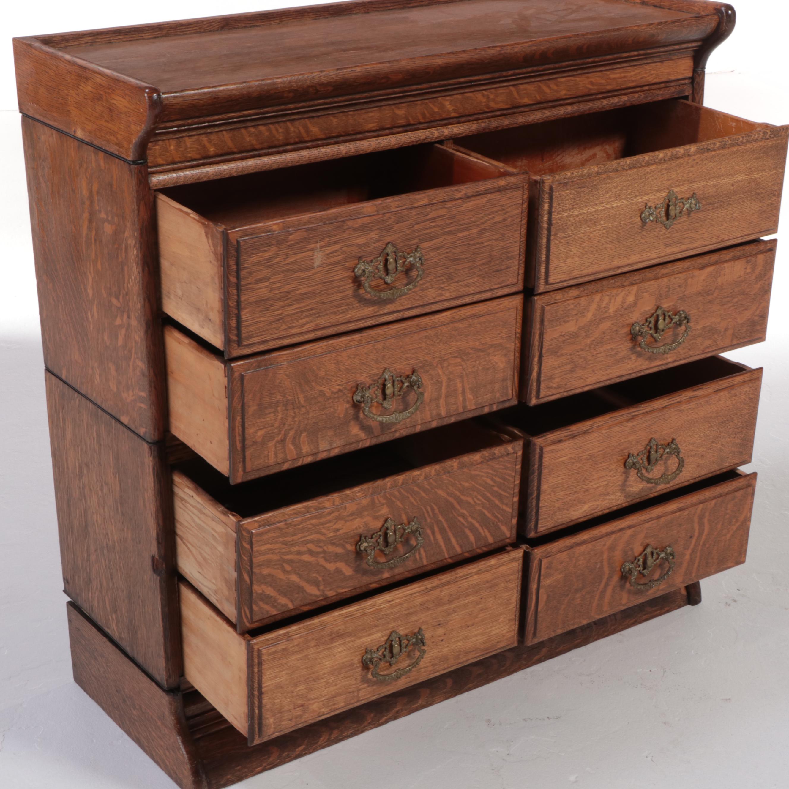 American Quartersawn Oak Eight-Drawer Stacking File Cabinet, Early 20th Century