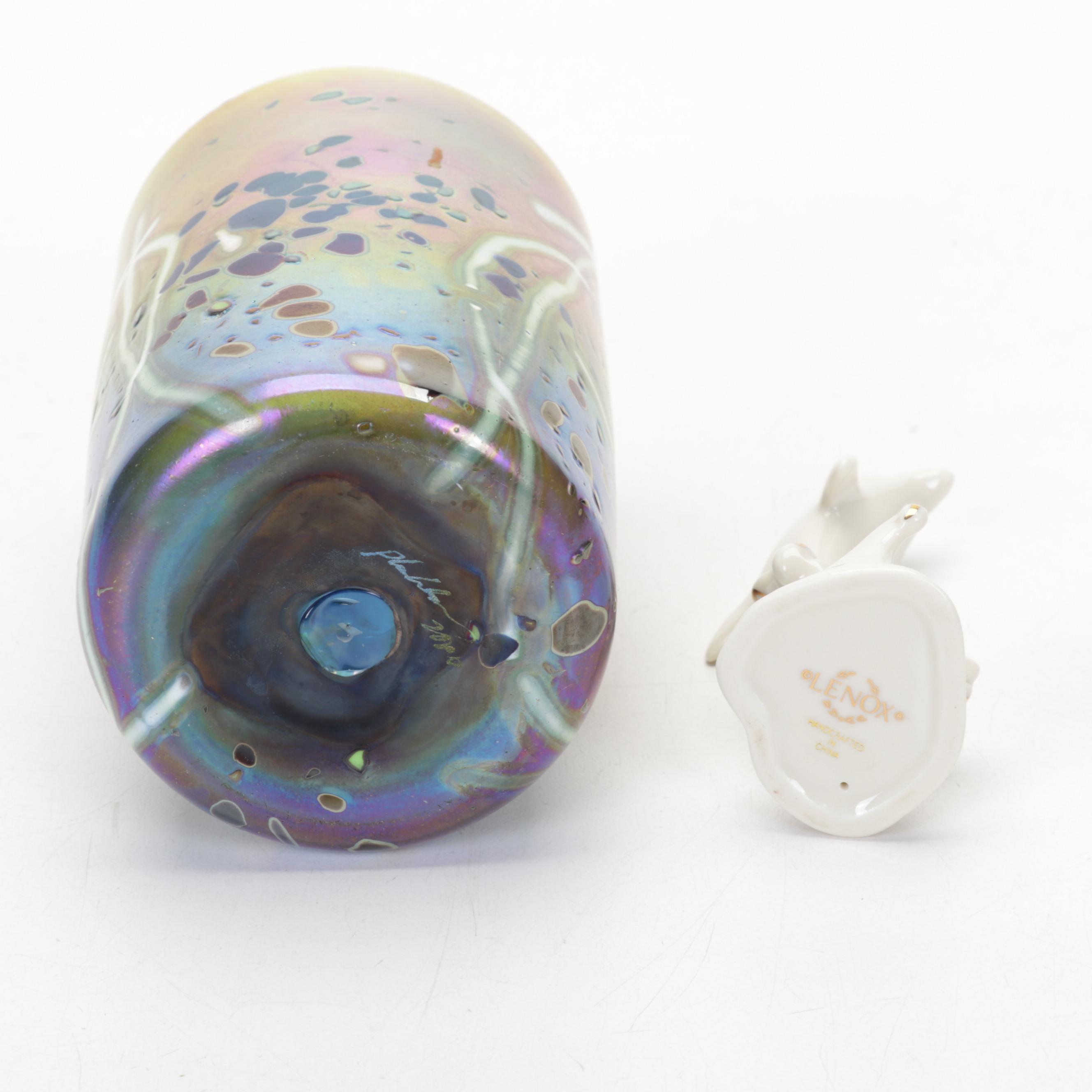 Copper and Enamel Flower Sculpture With Artist Signed Vase, Shells & Figurines