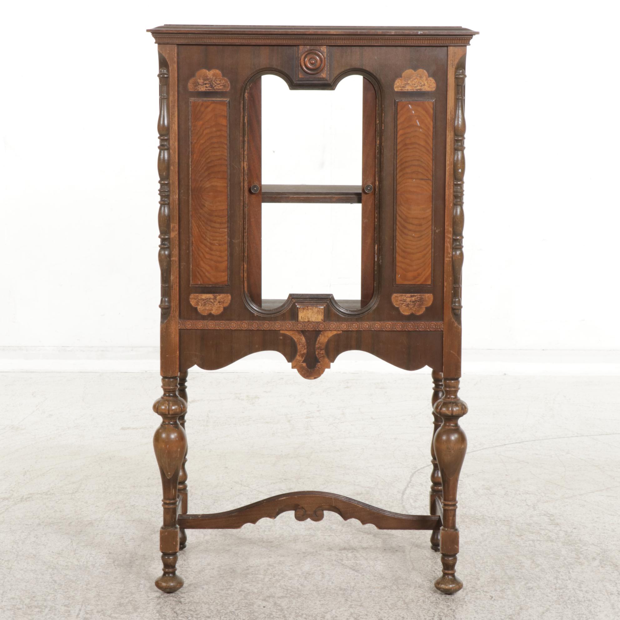 Jacobean Style Walnut Radio Cabinet with Sliding Doors, Mid 20th Century