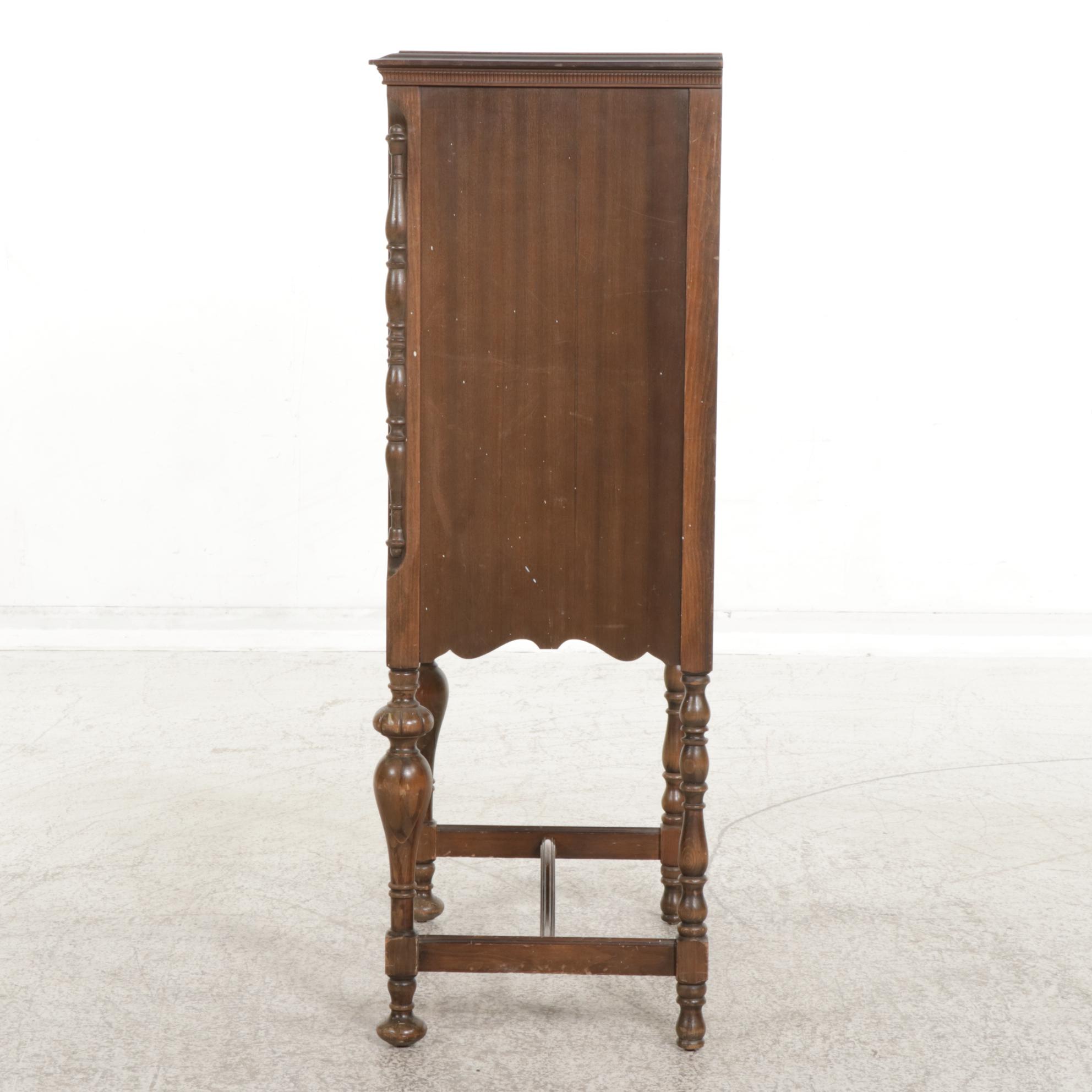 Jacobean Style Walnut Radio Cabinet with Sliding Doors, Mid 20th Century