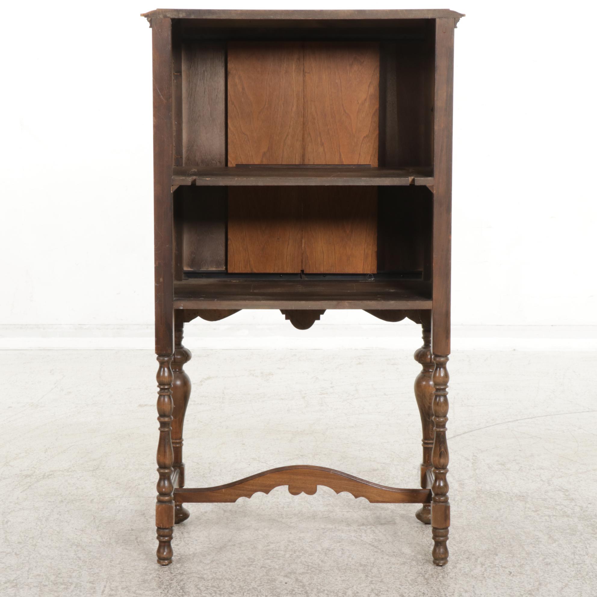 Jacobean Style Walnut Radio Cabinet with Sliding Doors, Mid 20th Century