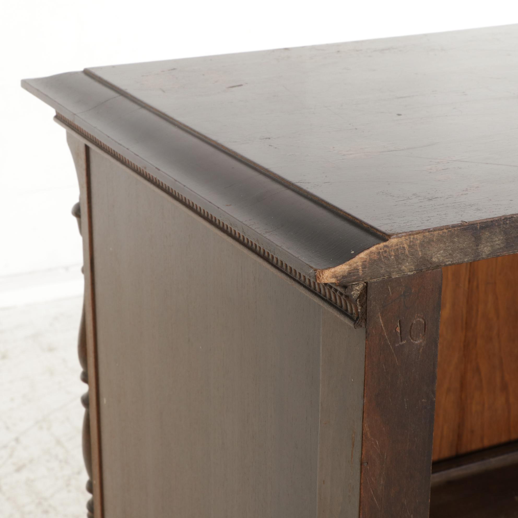 Jacobean Style Walnut Radio Cabinet with Sliding Doors, Mid 20th Century