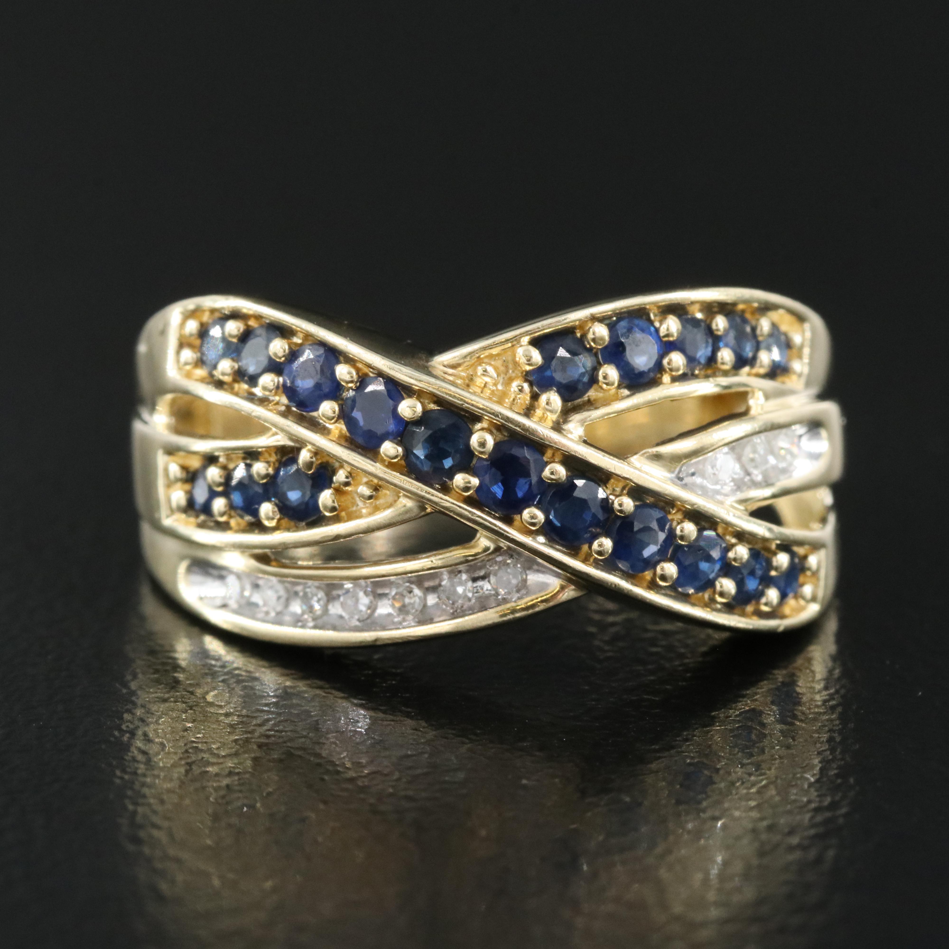 10K Sapphire and Diamond Crossover Ring
