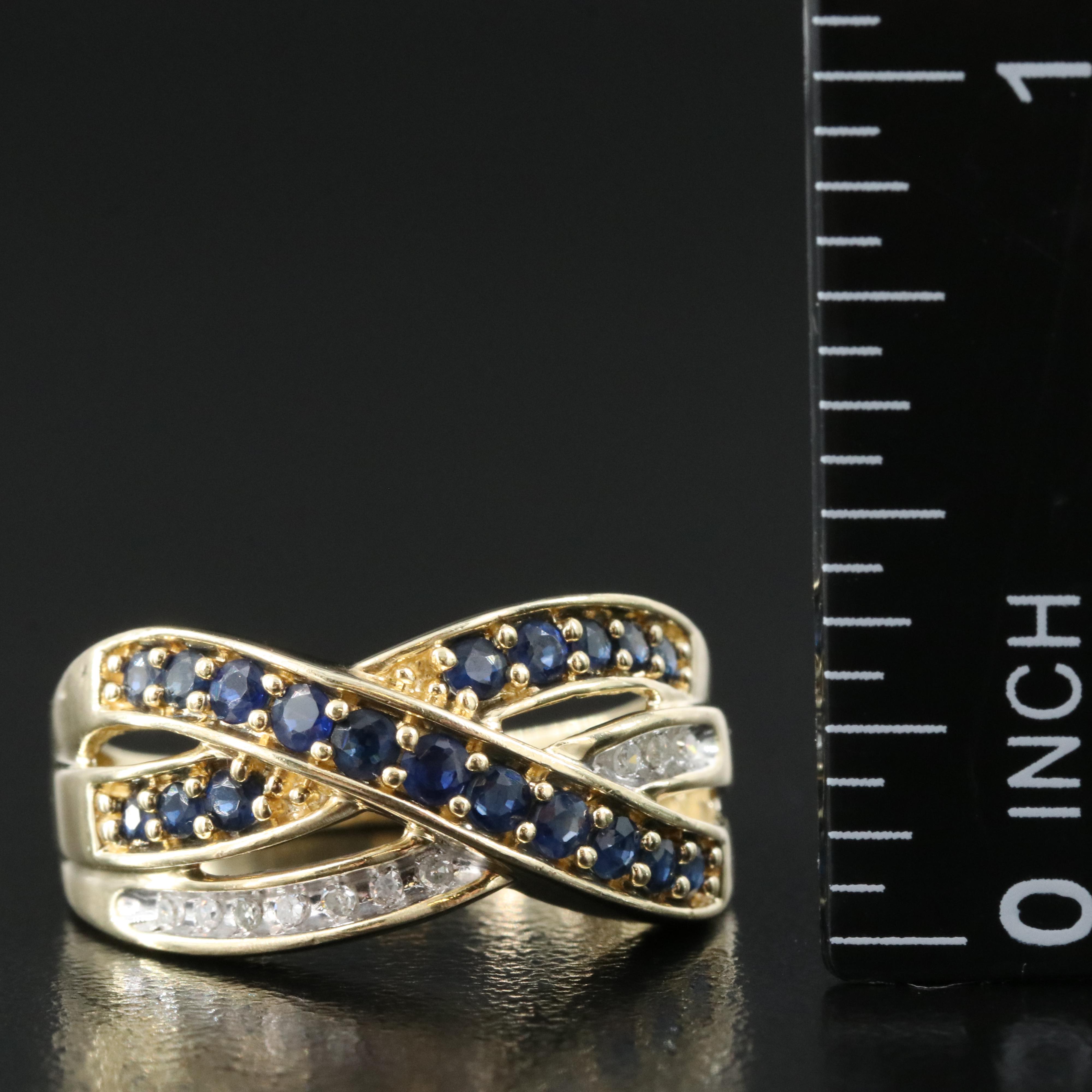 10K Sapphire and Diamond Crossover Ring