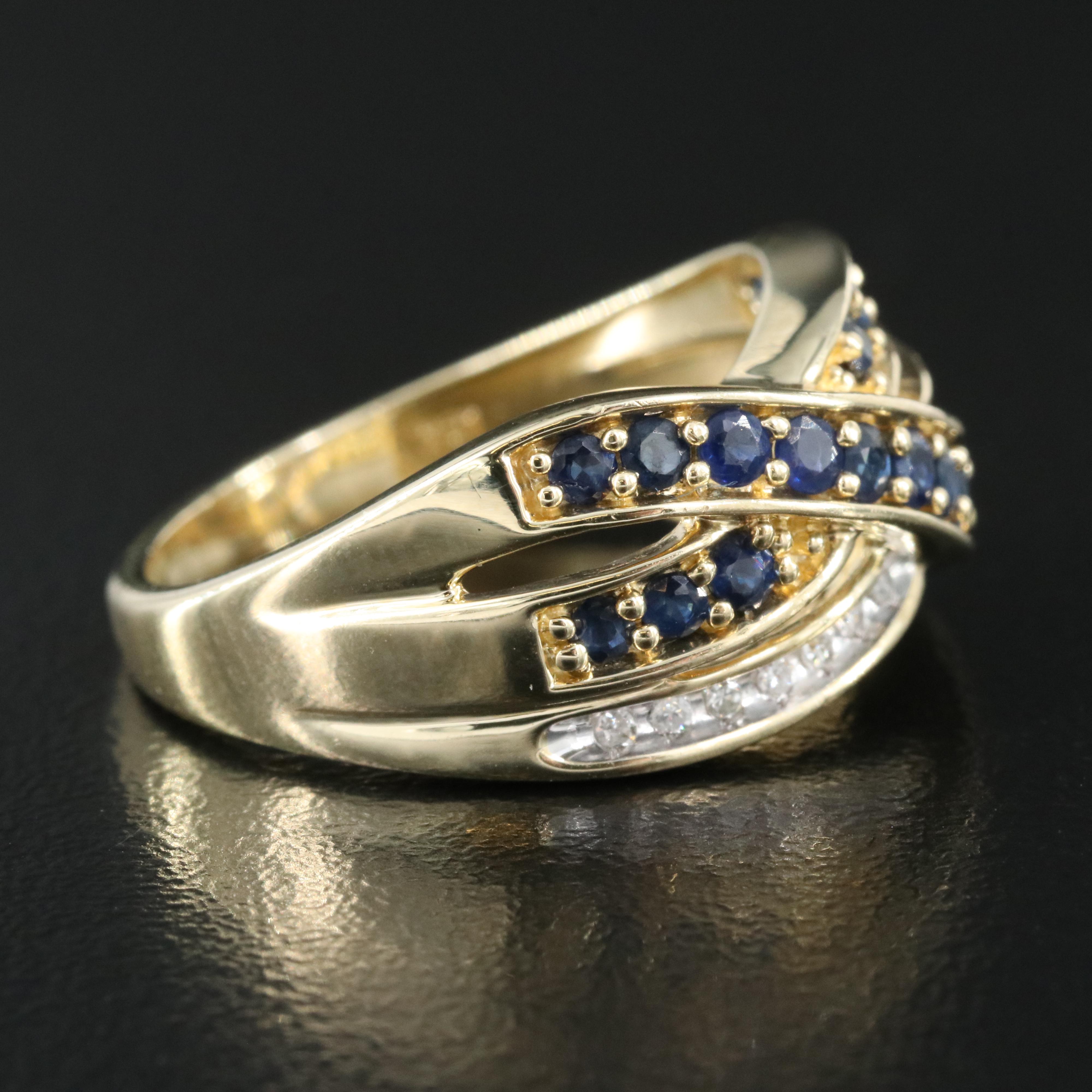 10K Sapphire and Diamond Crossover Ring