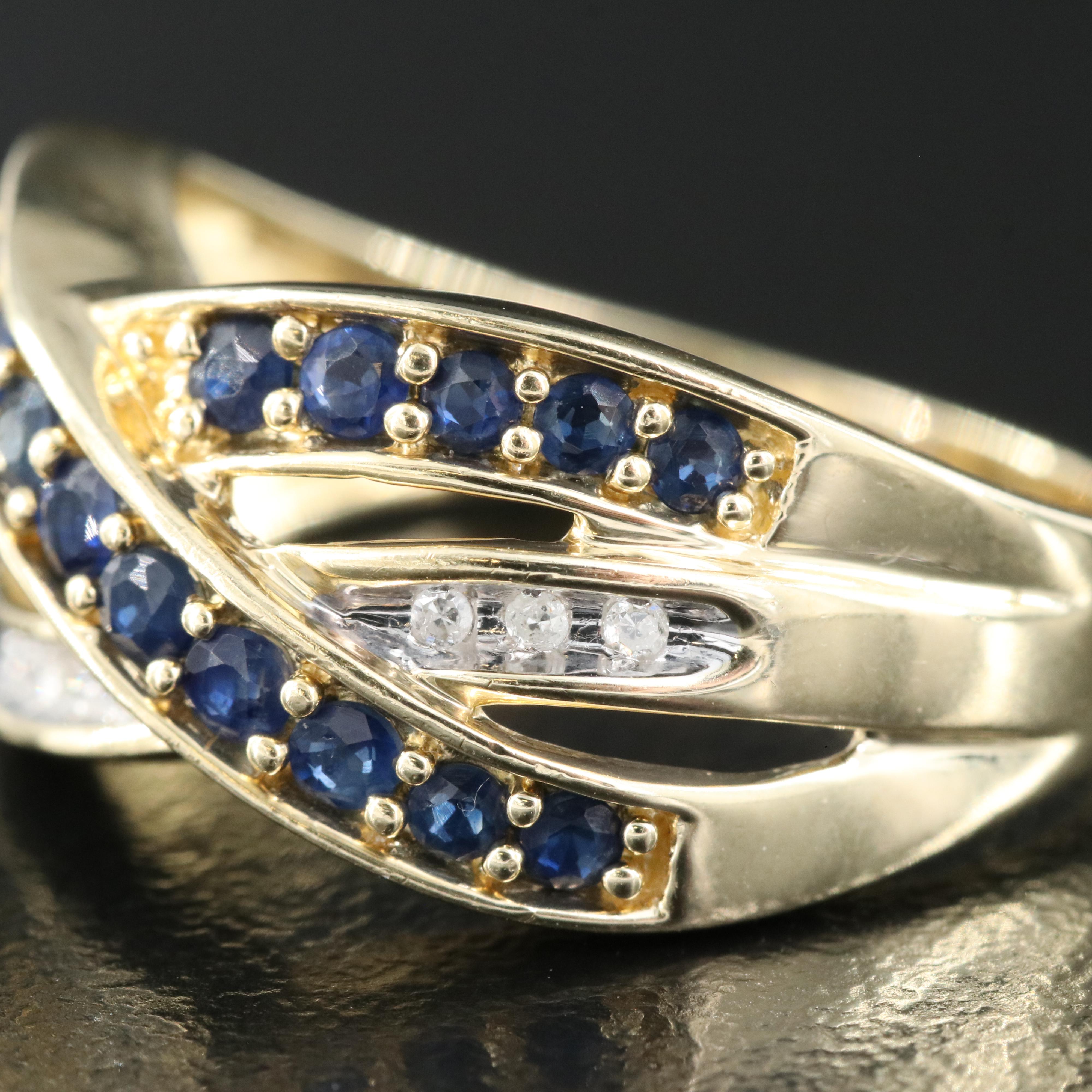 10K Sapphire and Diamond Crossover Ring