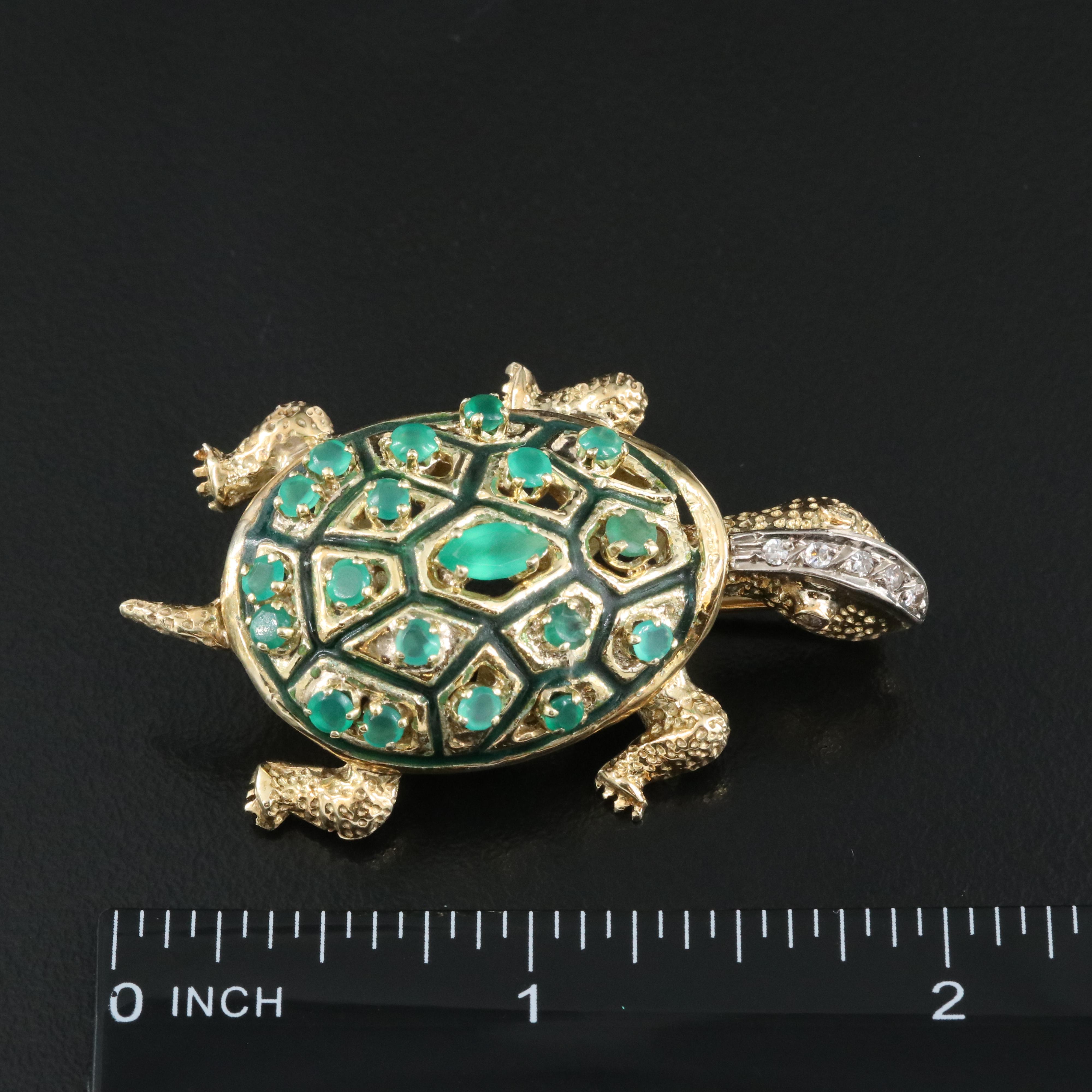 14K Emerald and Diamond Turtle Brooch