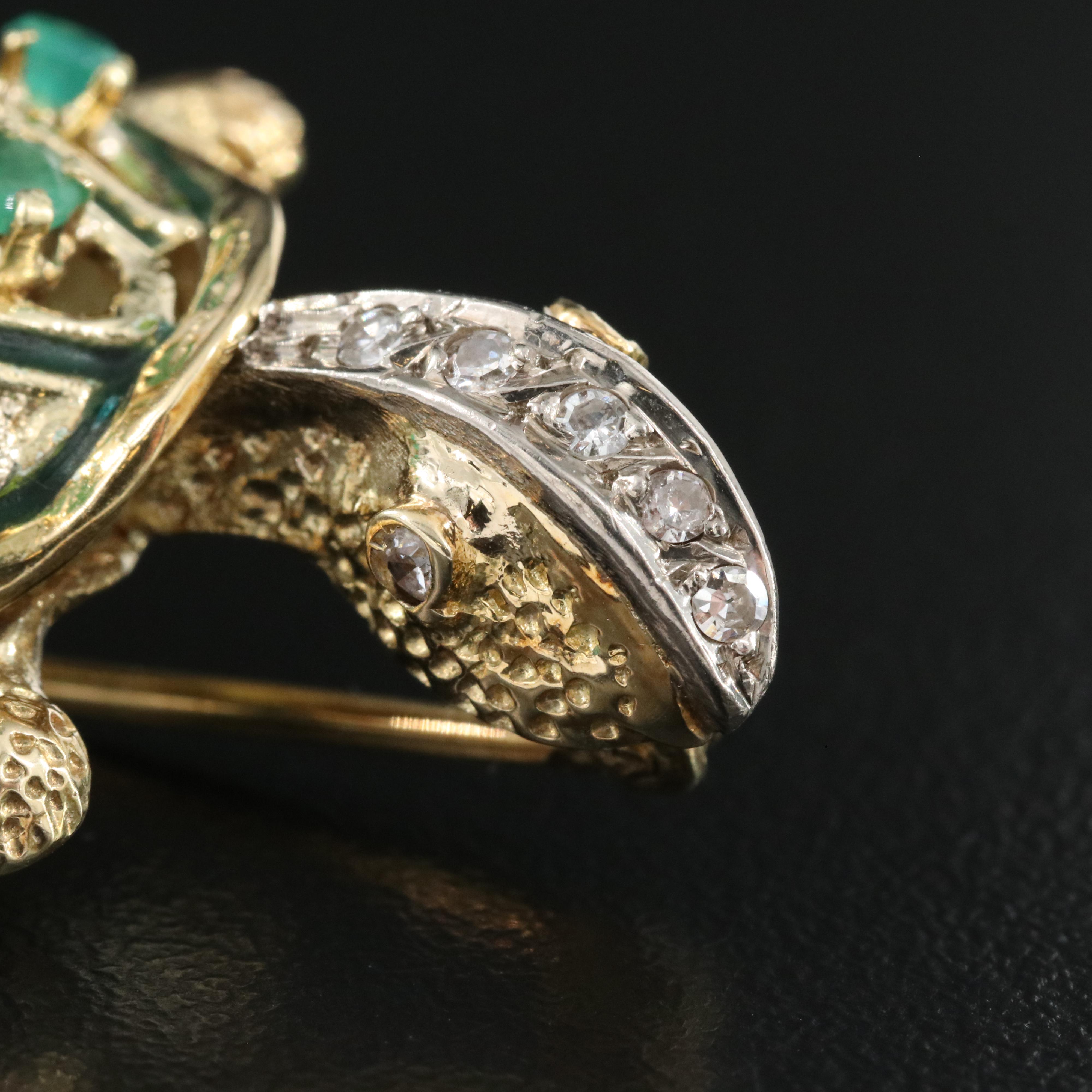 14K Emerald and Diamond Turtle Brooch