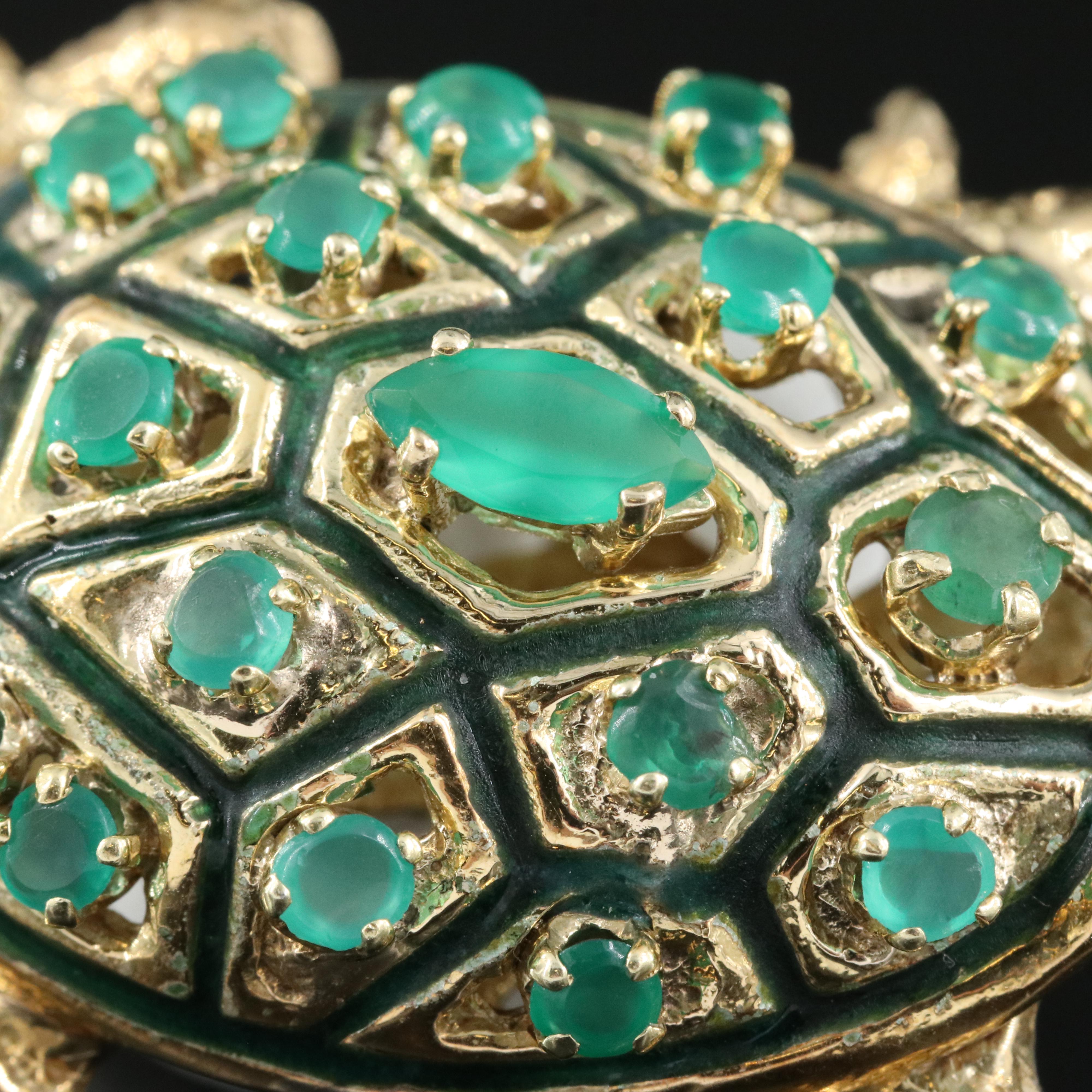 14K Emerald and Diamond Turtle Brooch
