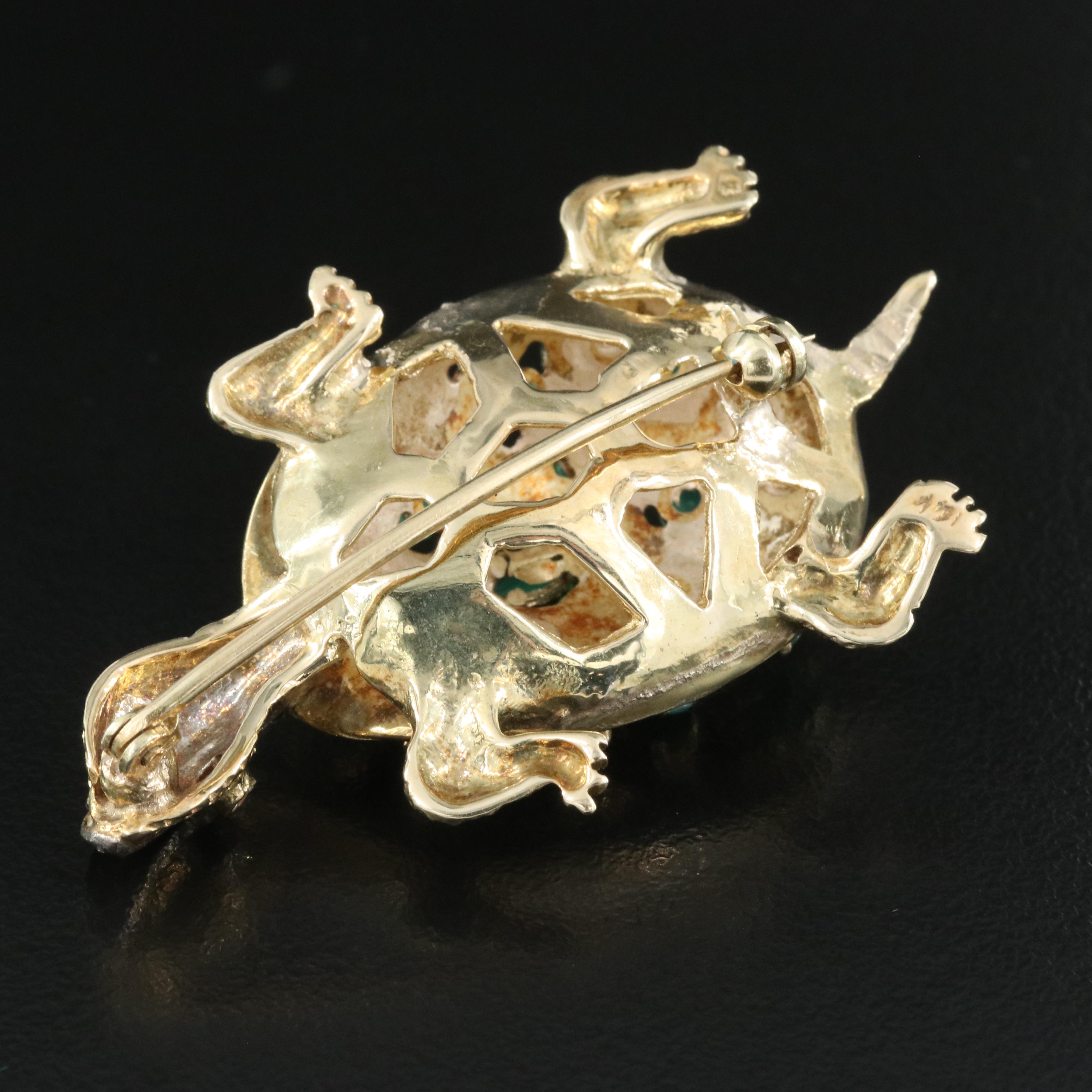14K Emerald and Diamond Turtle Brooch