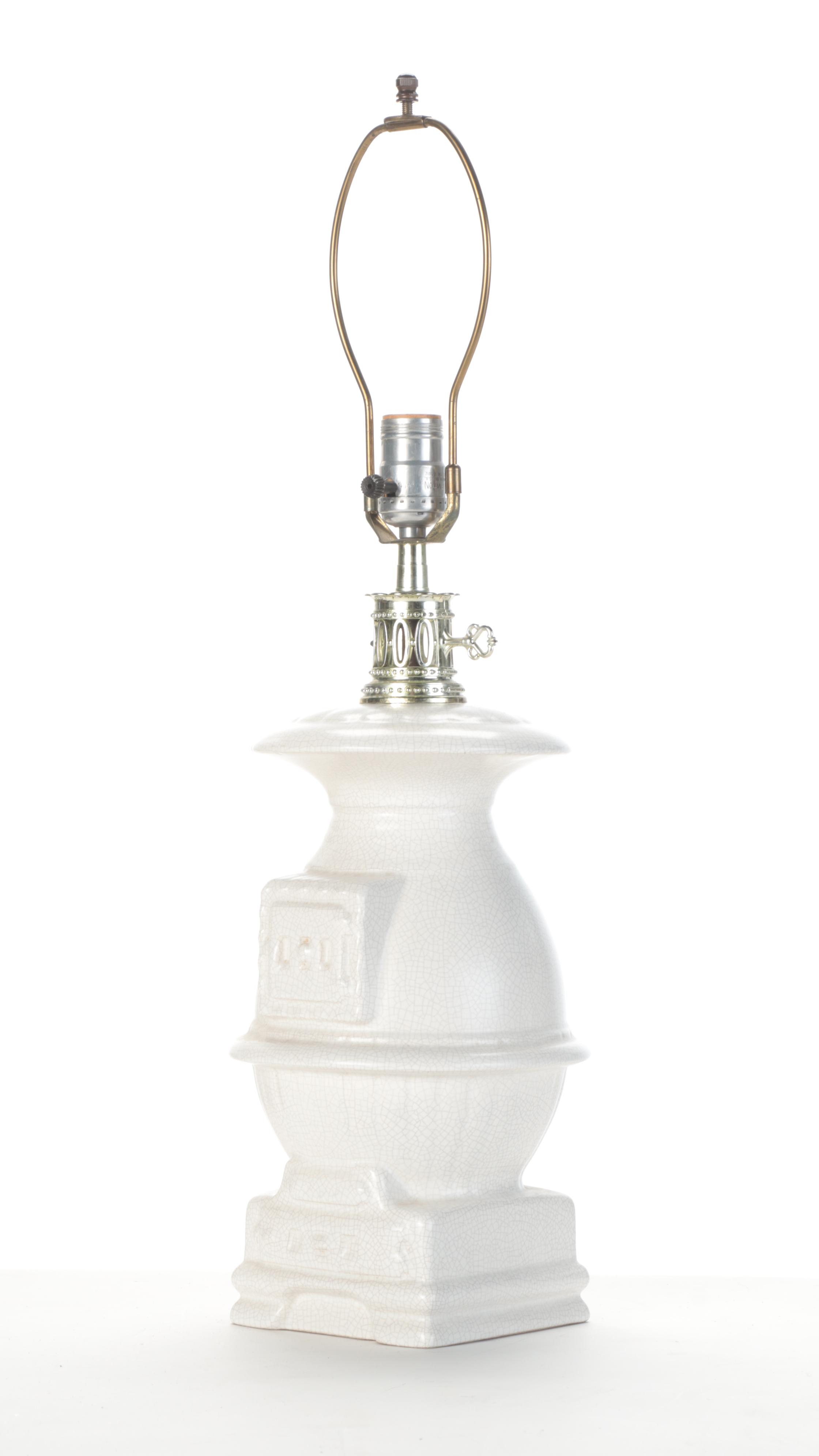 Crackle-Glazed White Composite Table Lamp, Mid to Late 20th Century