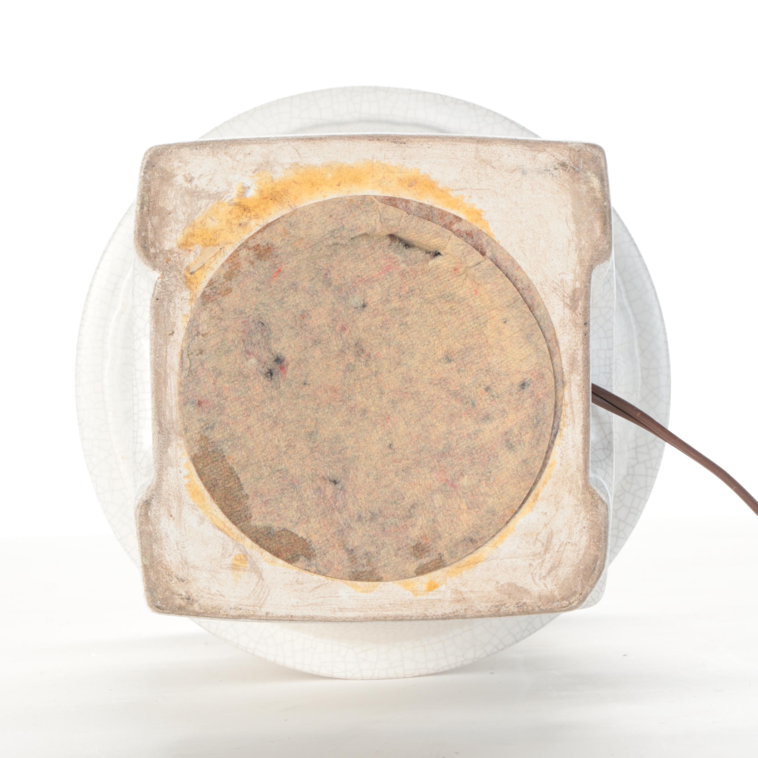 Crackle-Glazed White Composite Table Lamp, Mid to Late 20th Century