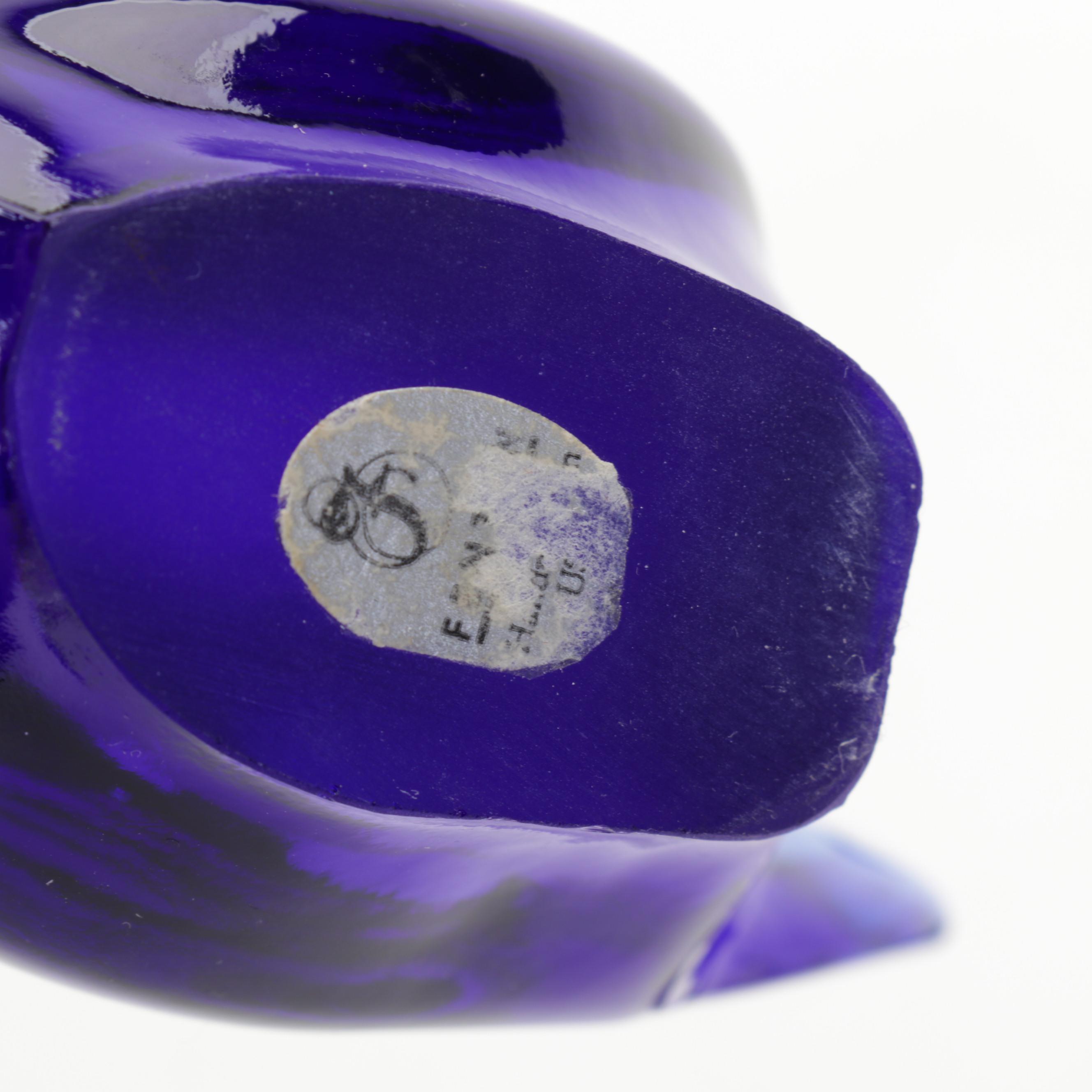 Fenton Blue Bird and Other Art Glass Figurines with Artist Signed Vase