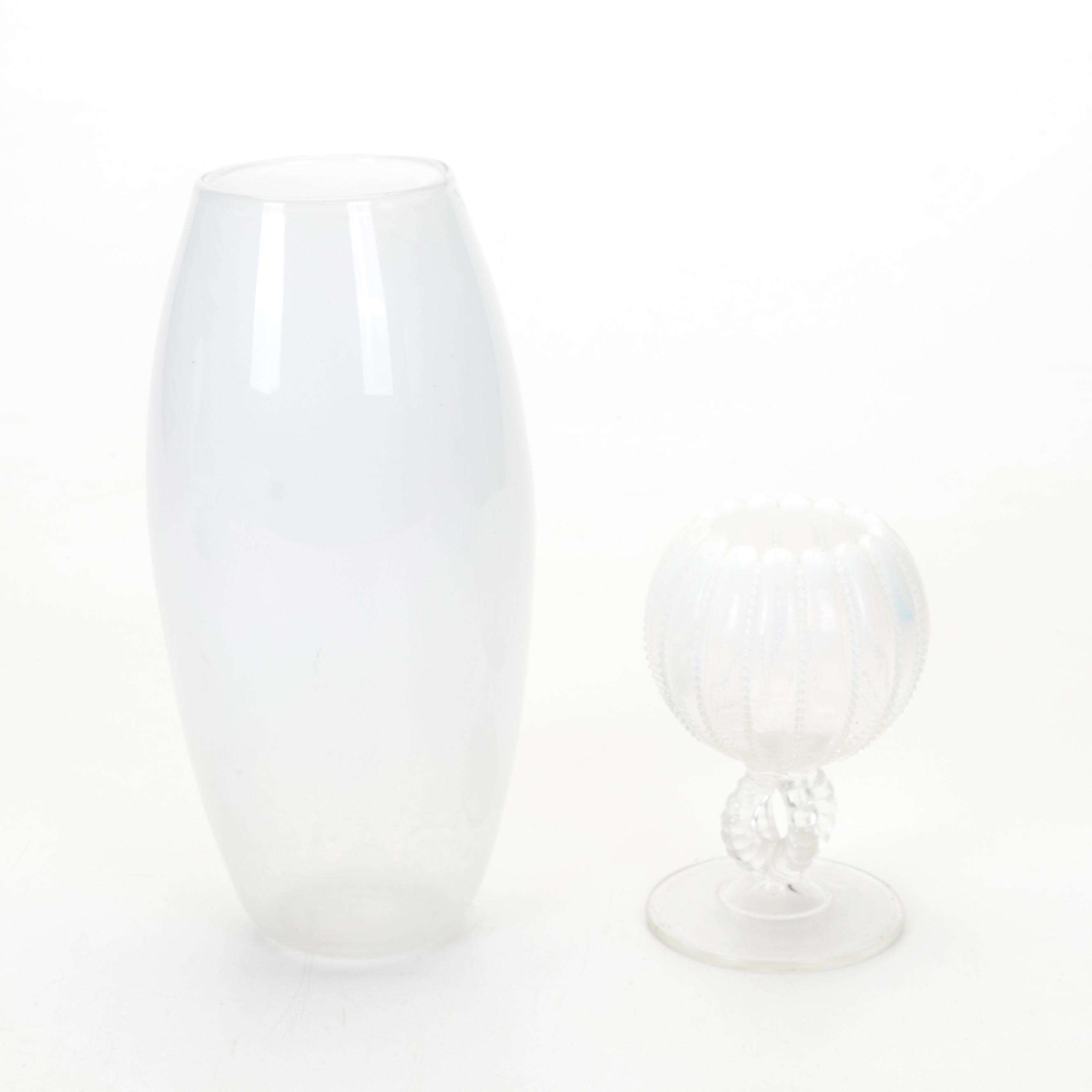 Fenton Blue Bird and Other Art Glass Figurines with Artist Signed Vase