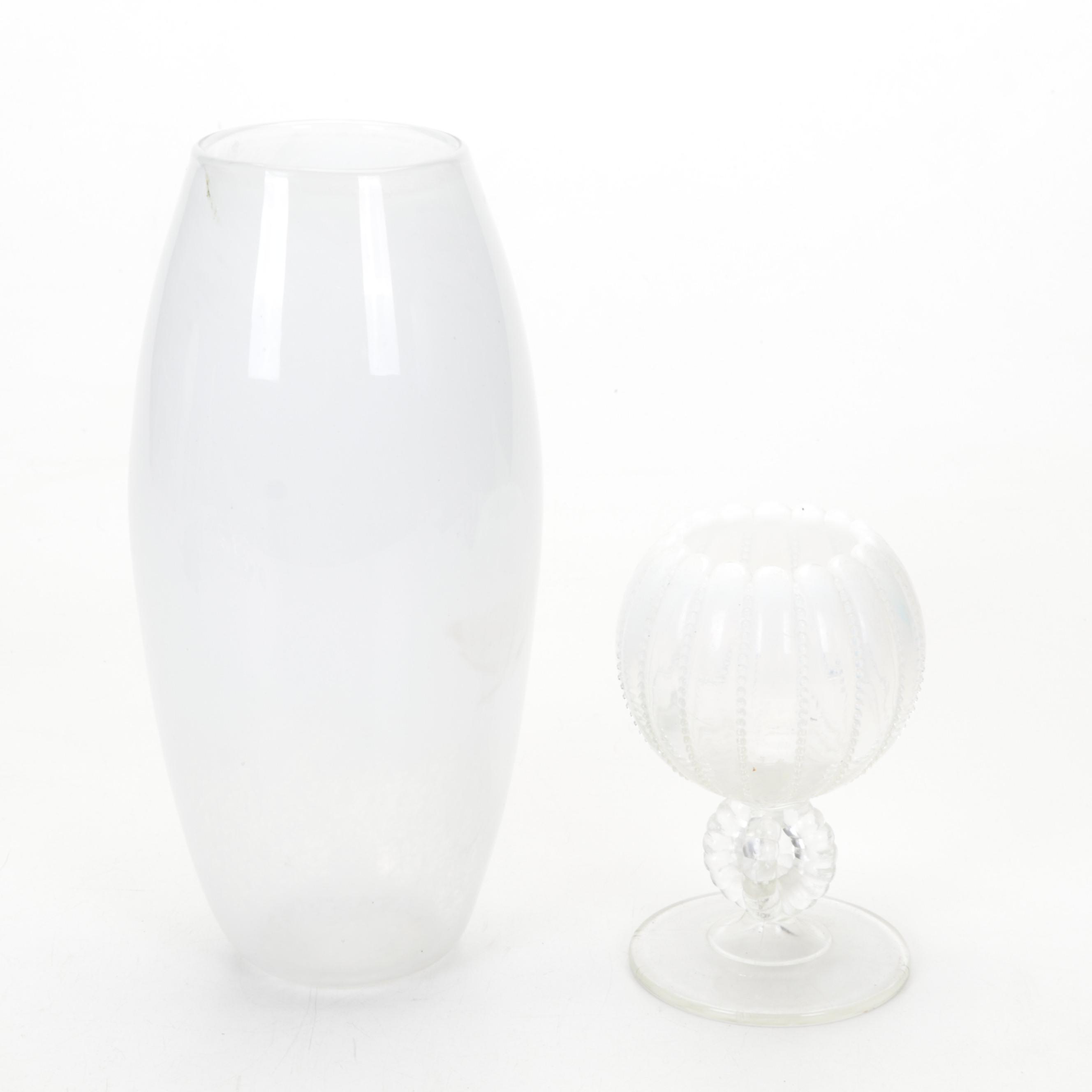 Fenton Blue Bird and Other Art Glass Figurines with Artist Signed Vase