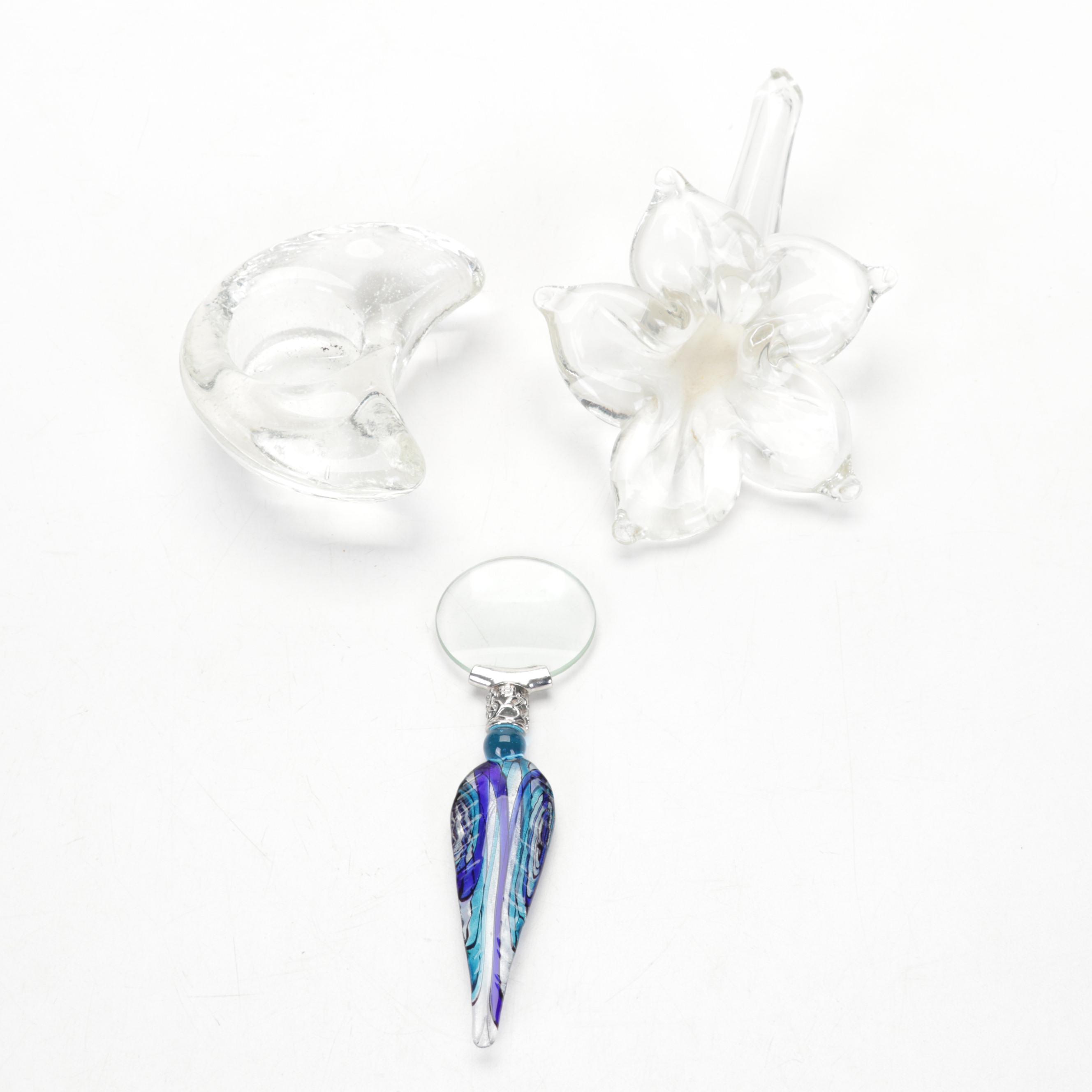 Fenton Blue Bird and Other Art Glass Figurines with Artist Signed Vase