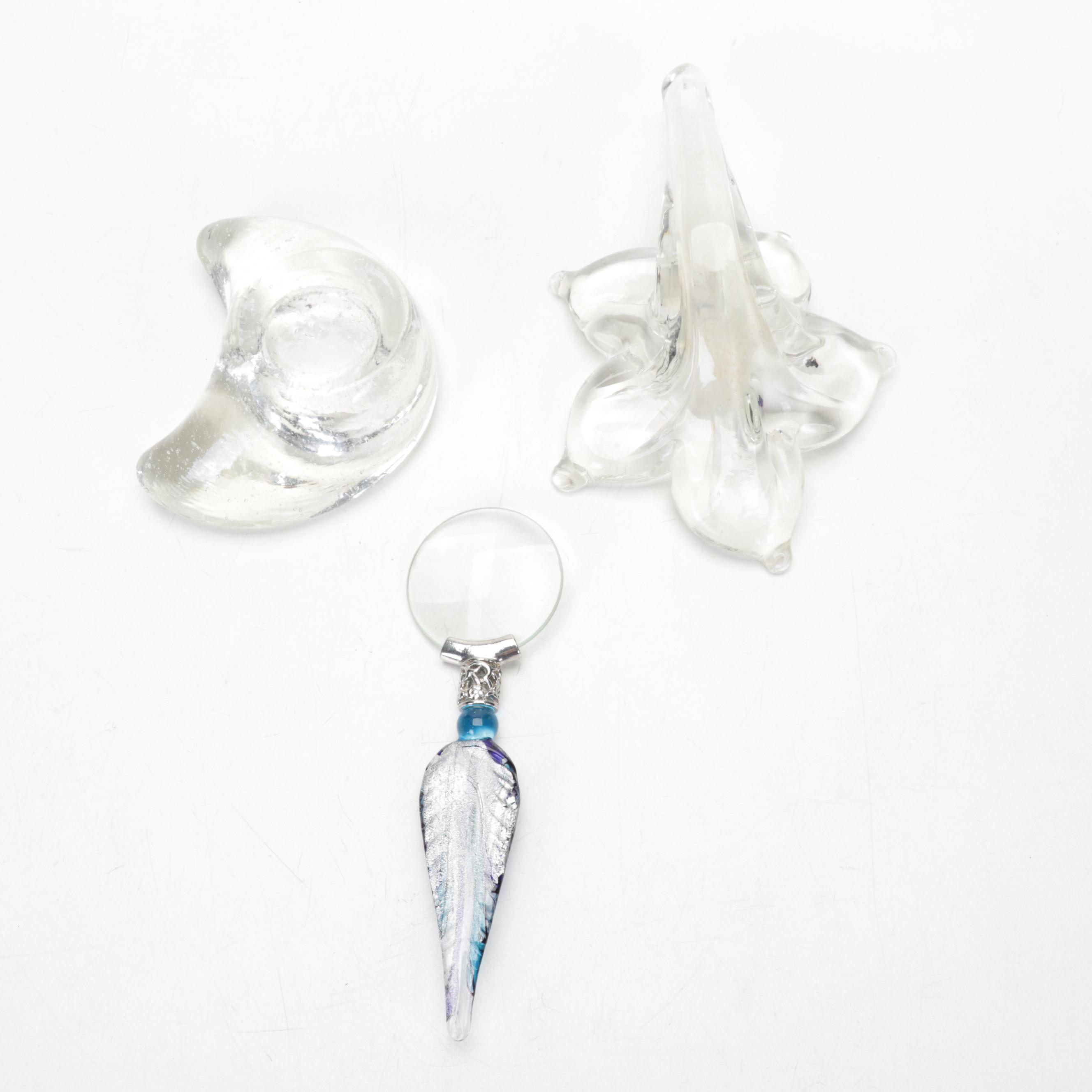 Fenton Blue Bird and Other Art Glass Figurines with Artist Signed Vase