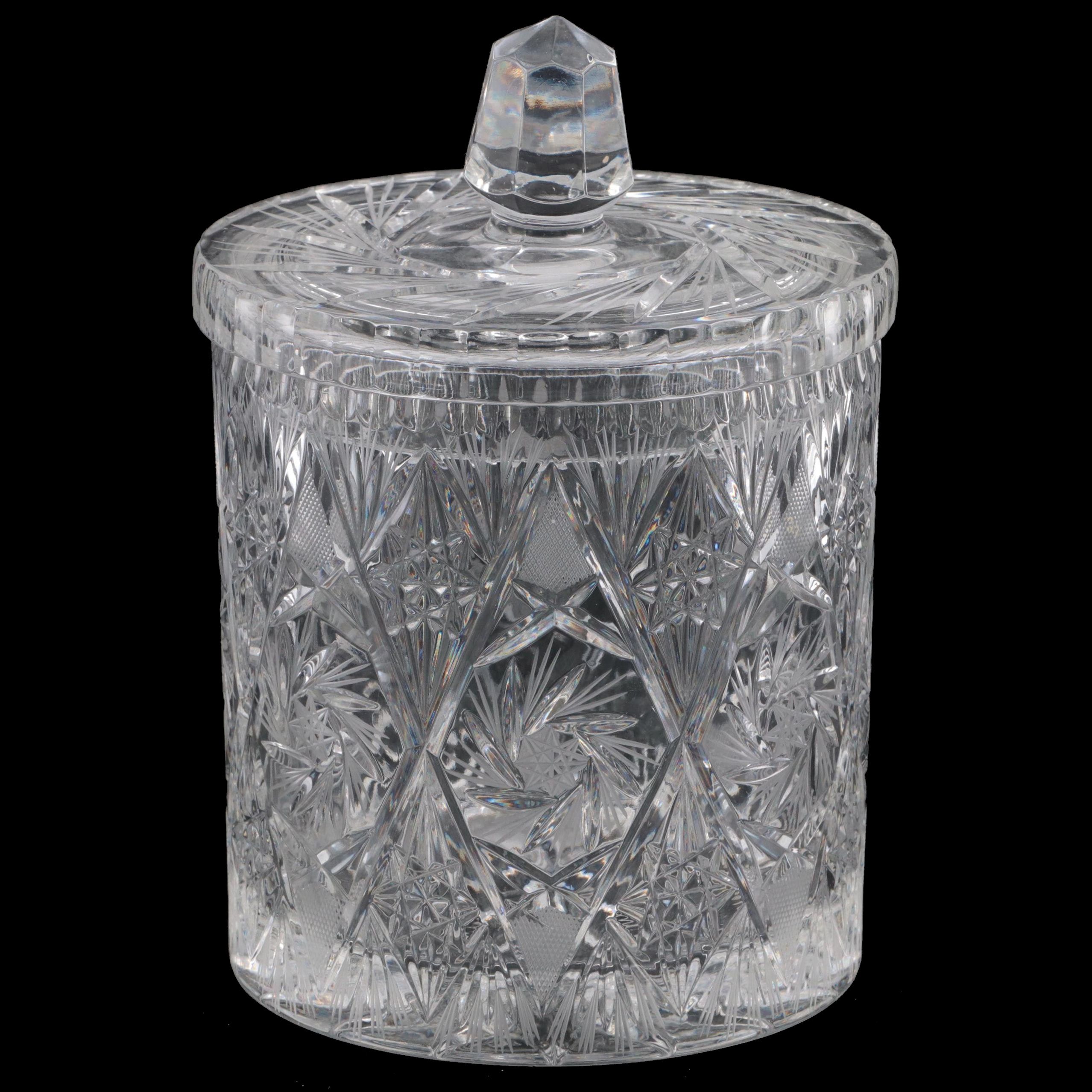 American Brilliant Style Cut Glass Biscuit Barrel