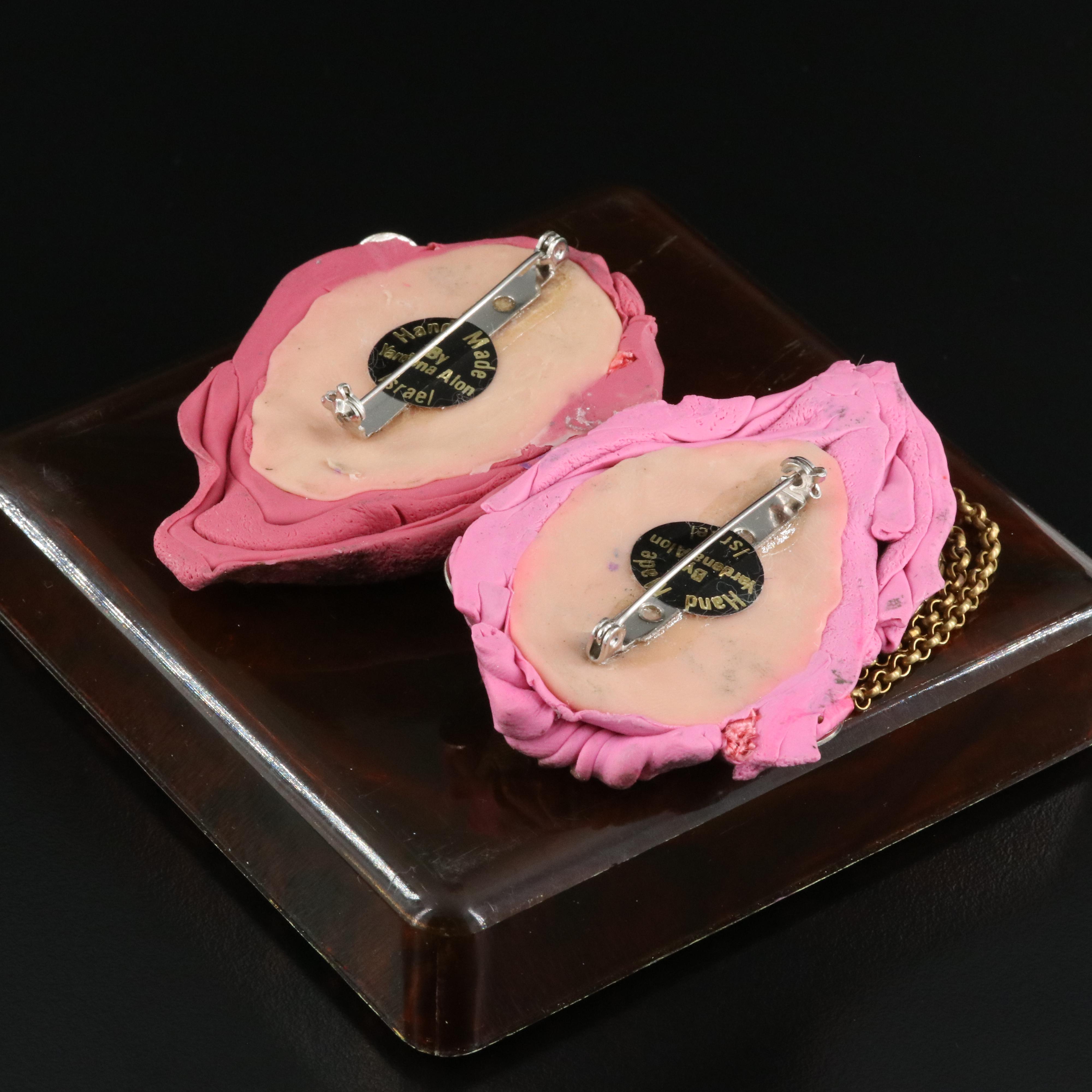 Israel Yardena Alon Polymer Clay Figural Brooches