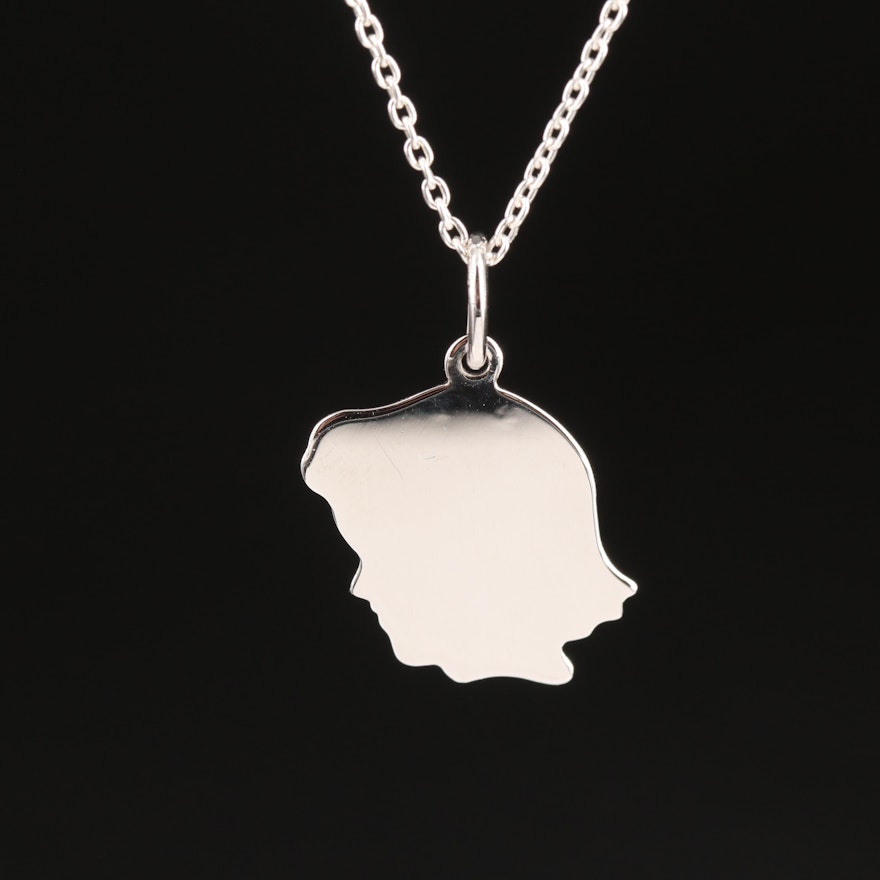 Sterling Girl in Profile Pendant Necklace