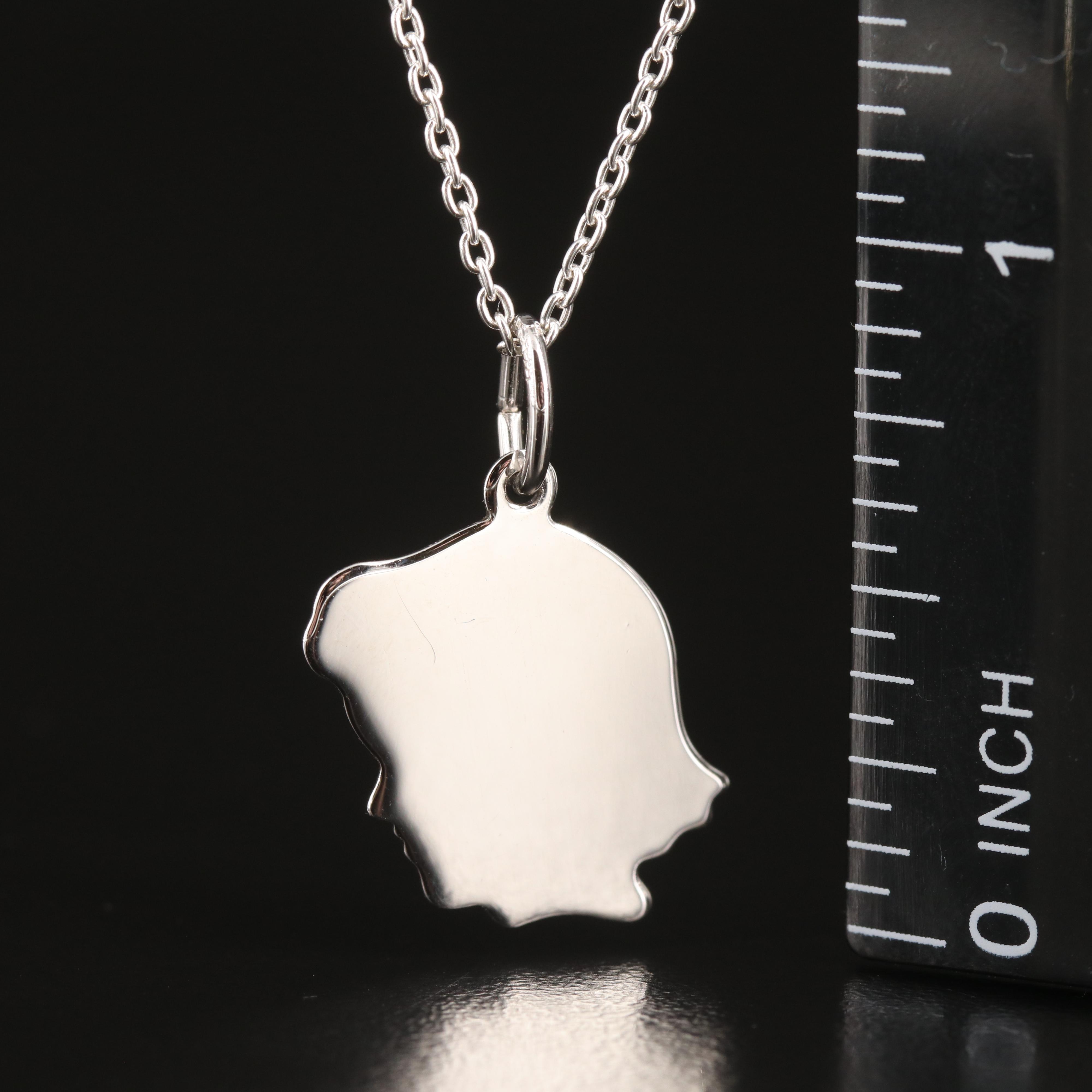Sterling Girl in Profile Pendant Necklace