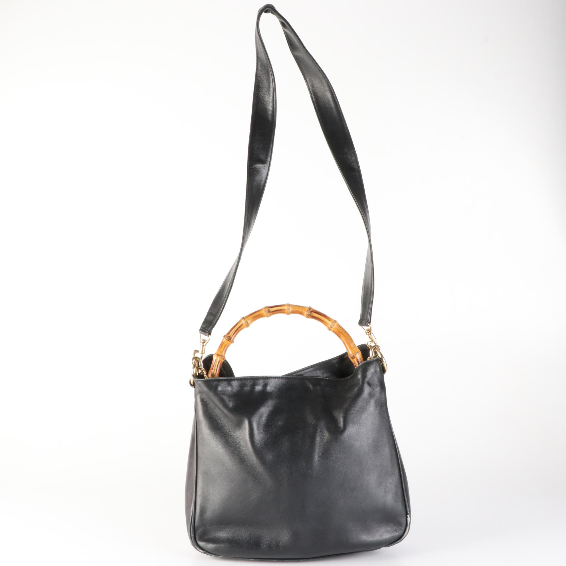 Gucci Bamboo Two-Way Bag in Black Leather