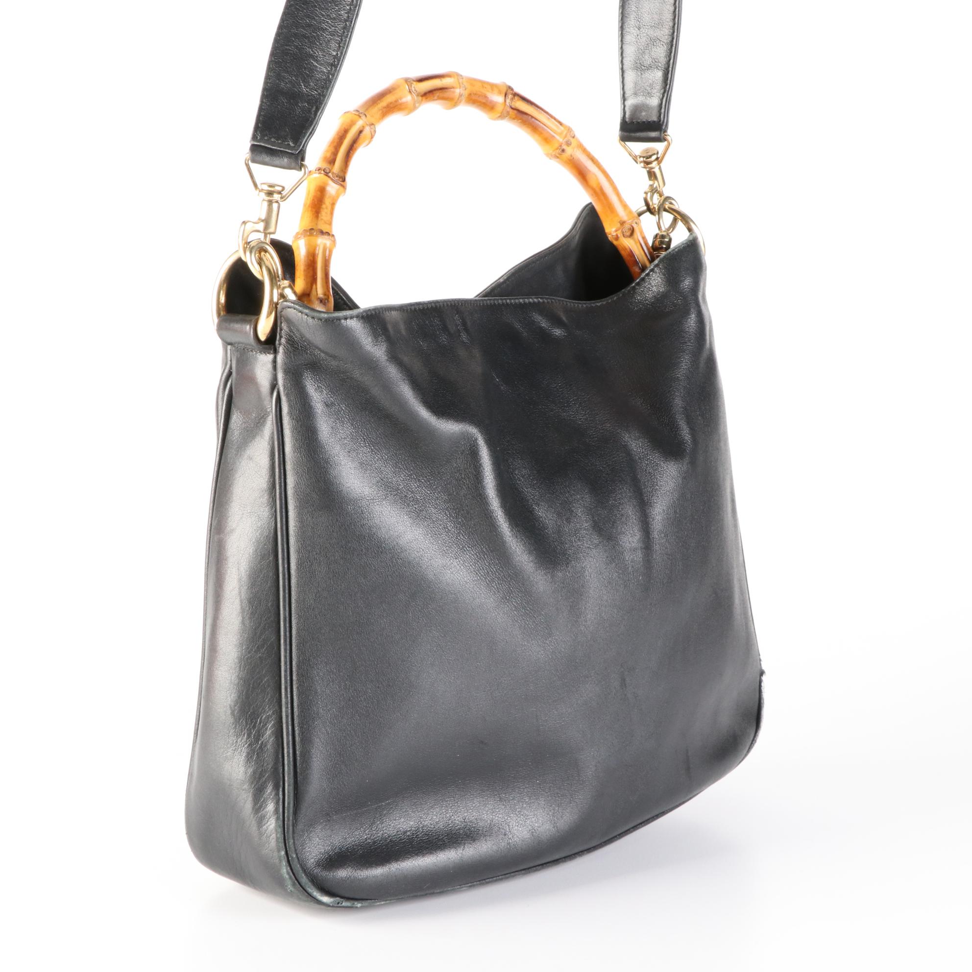Gucci Bamboo Two-Way Bag in Black Leather