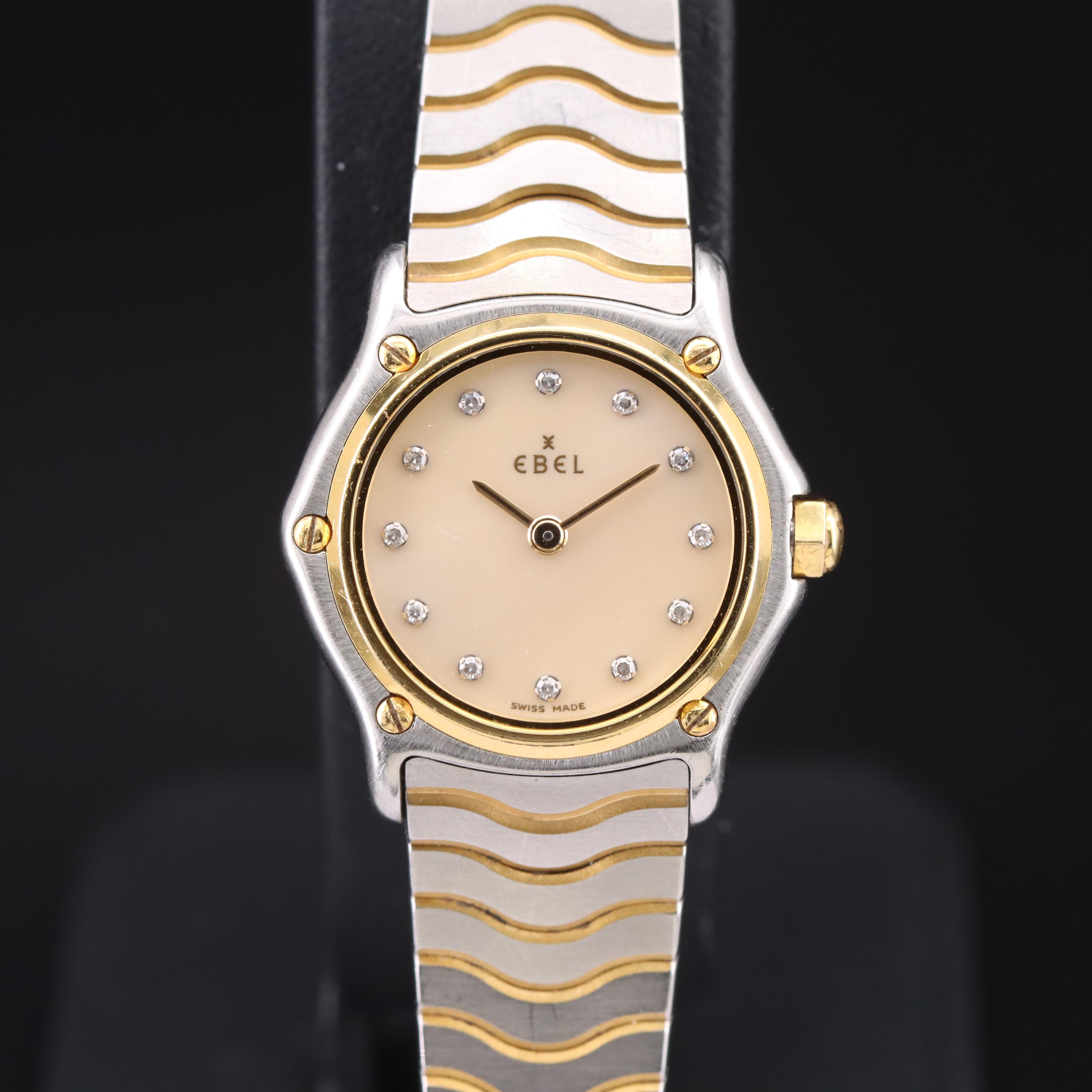18K and Stainless Steel Ebel Classic Wave Mother-of-Pearl and Diamond Watch