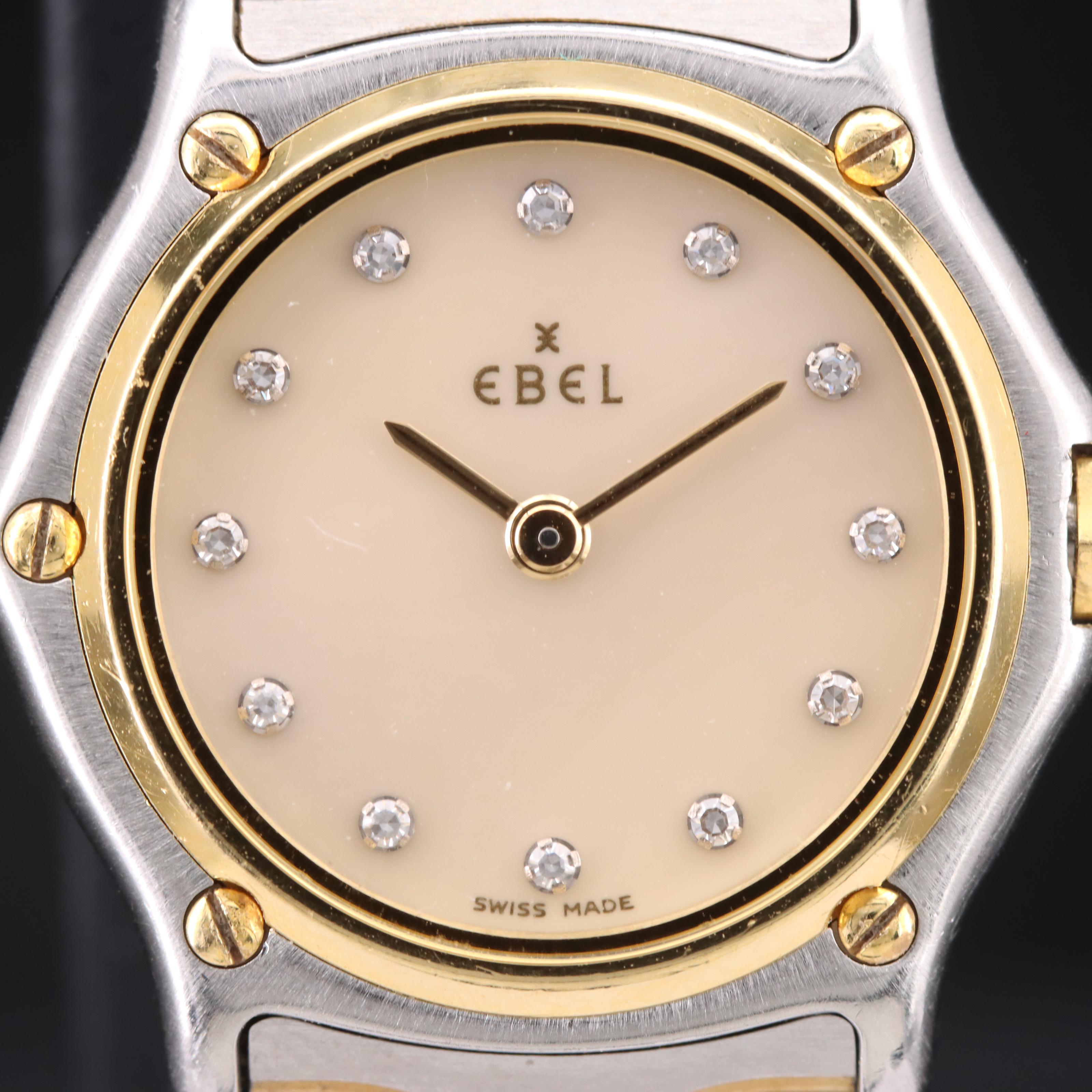 18K and Stainless Steel Ebel Classic Wave Mother-of-Pearl and Diamond Watch