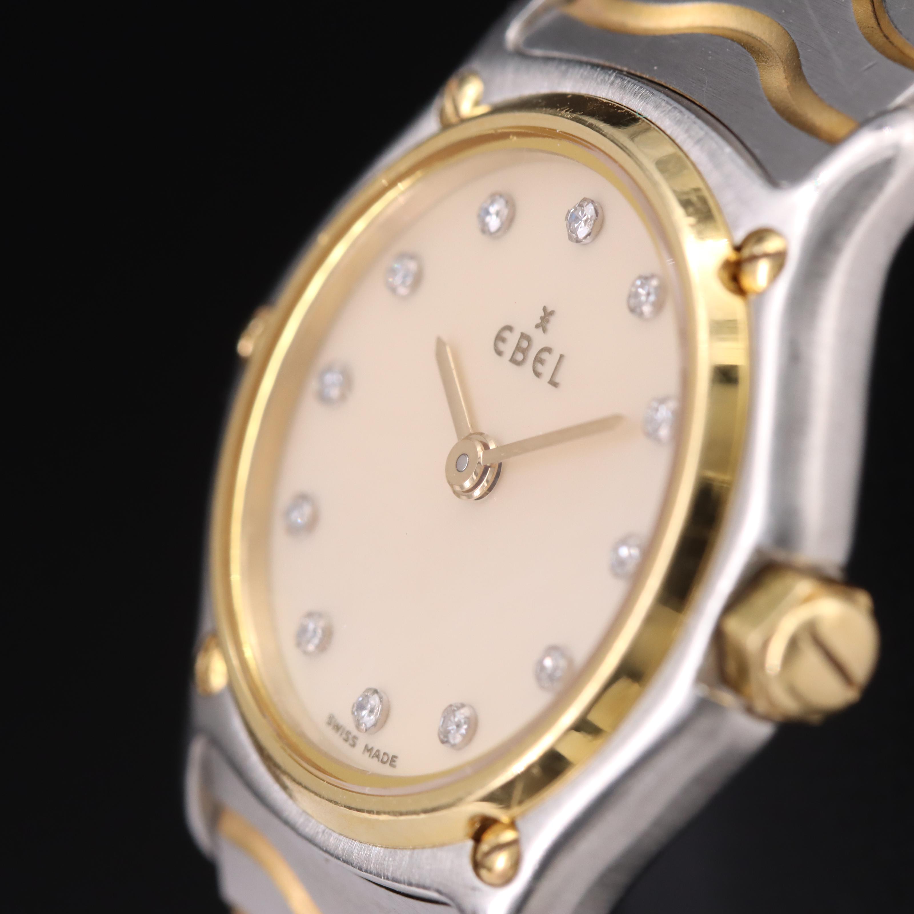 18K and Stainless Steel Ebel Classic Wave Mother-of-Pearl and Diamond Watch