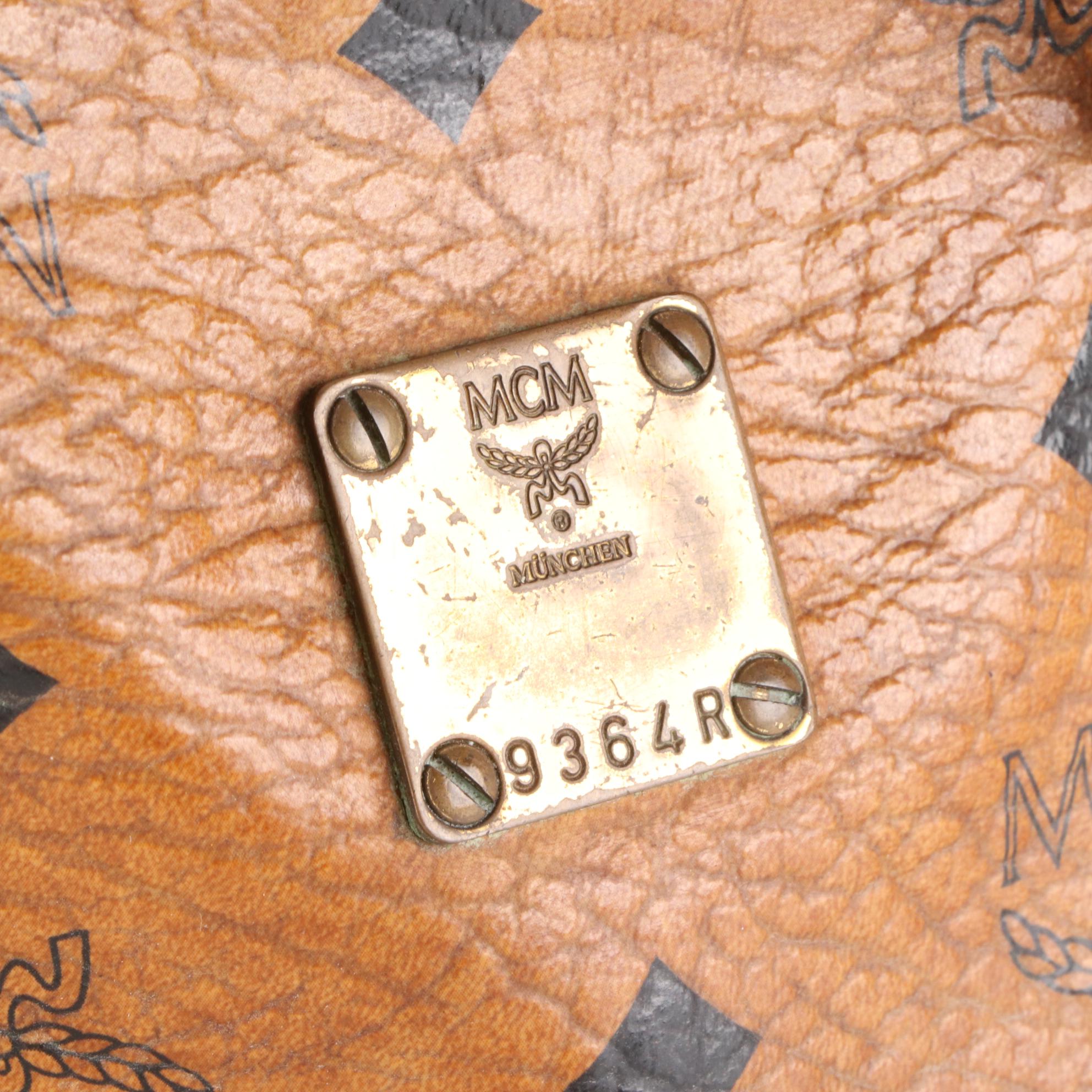 MCM Mini Boston Bag in Cognac Visetos and Leather Trim