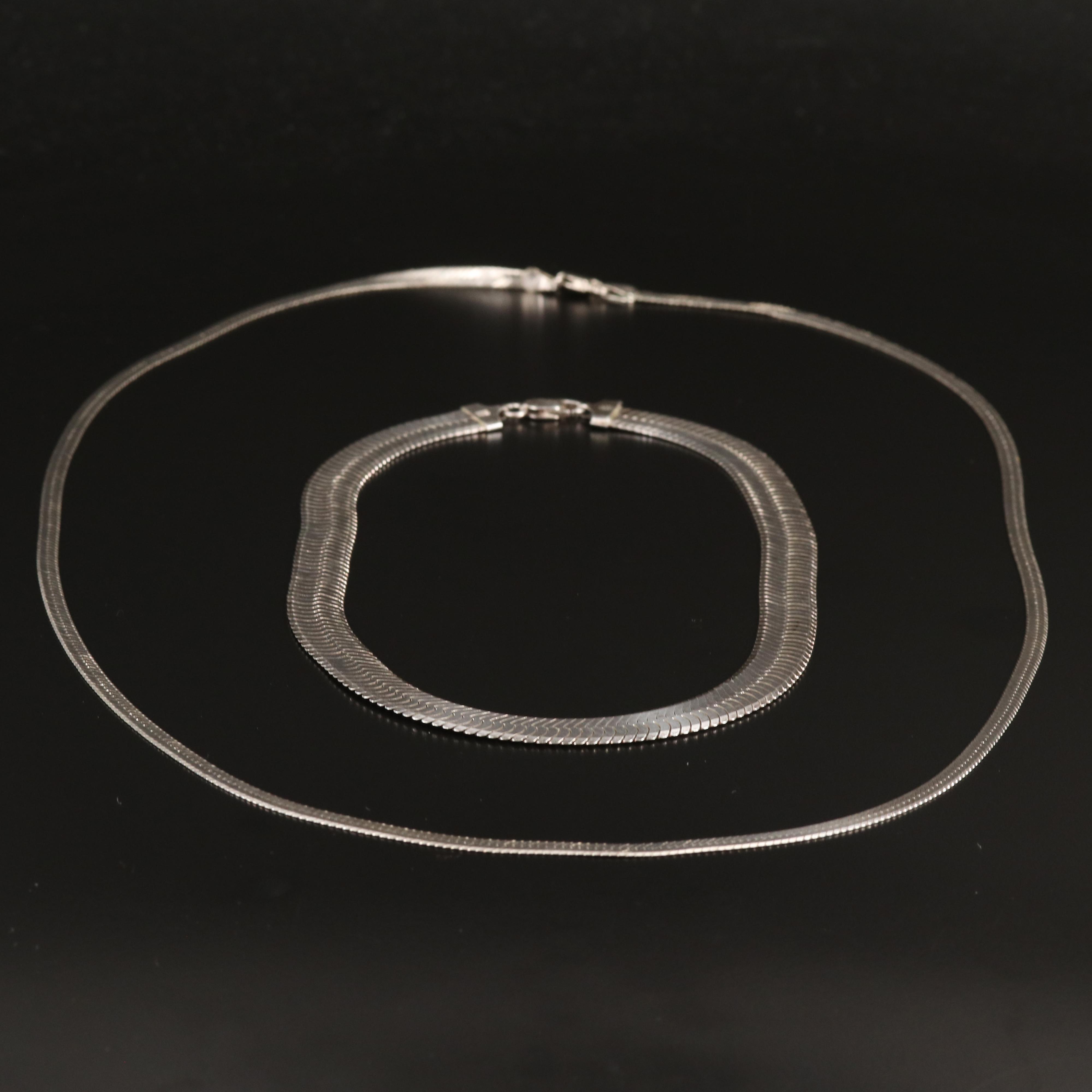 Italian Sterling Herringbone Chain Necklaces