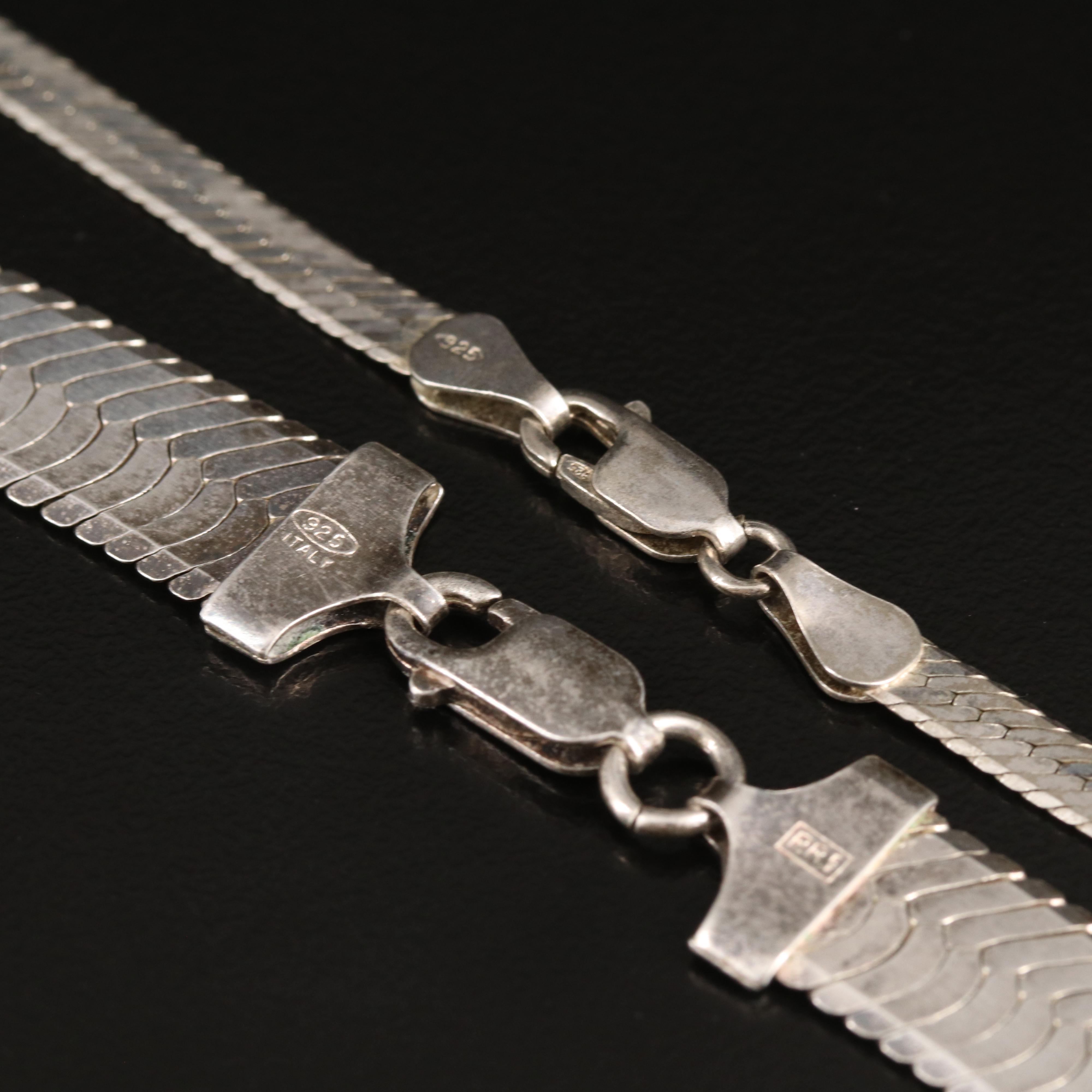 Italian Sterling Herringbone Chain Necklaces