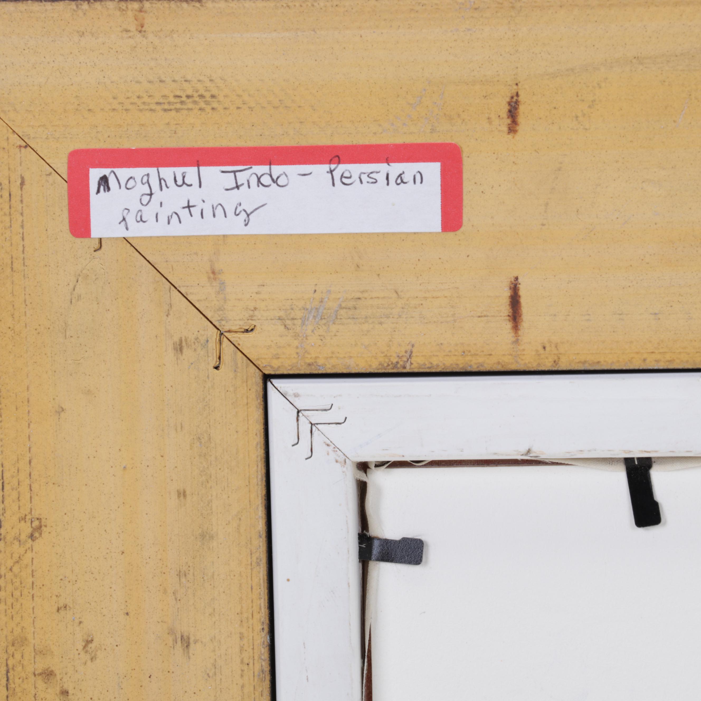 Indo-Persian Mughal Gouache Painting of Noble Courtyard