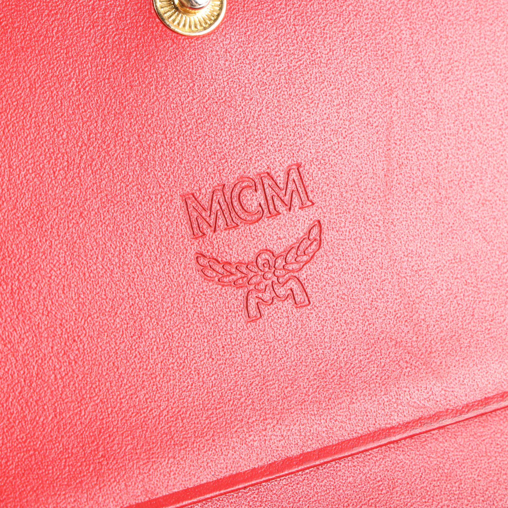 MCM Compact Wallet in Logo Emblem Red Grain Leather with Box