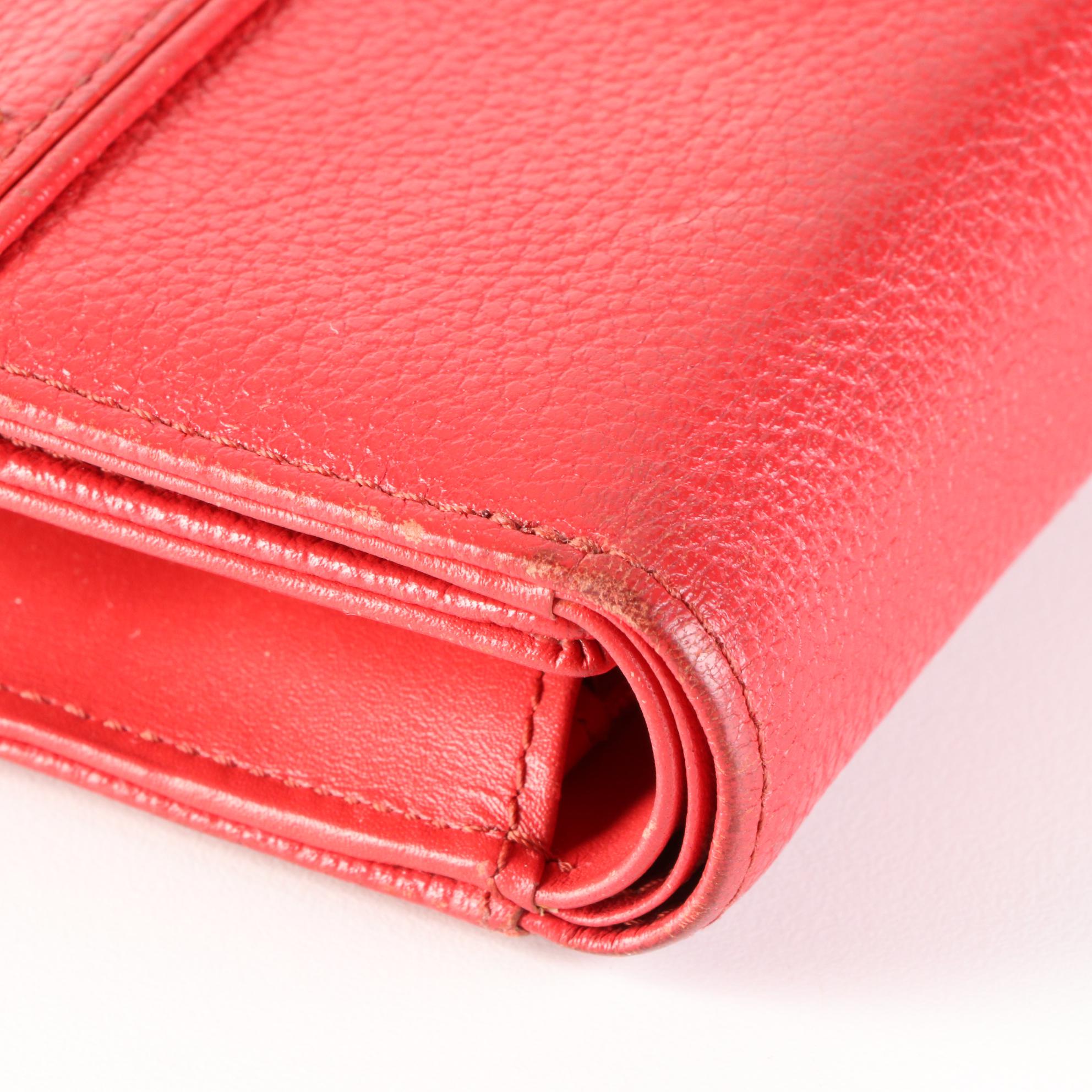 MCM Compact Wallet in Logo Emblem Red Grain Leather with Box